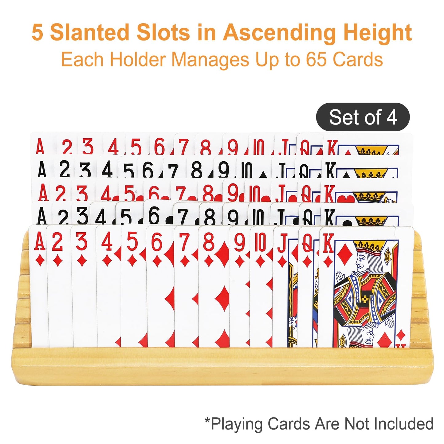 Plusvivo Card Holders with Adjustable Stand – Set of 4 (5-Slot) Wooden Card Organizers