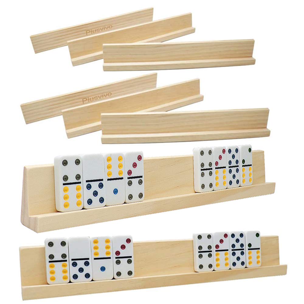 Plusvivo Domino Racks 8-Pack – Wooden Trays for Mexican Train & Chicken Foot
