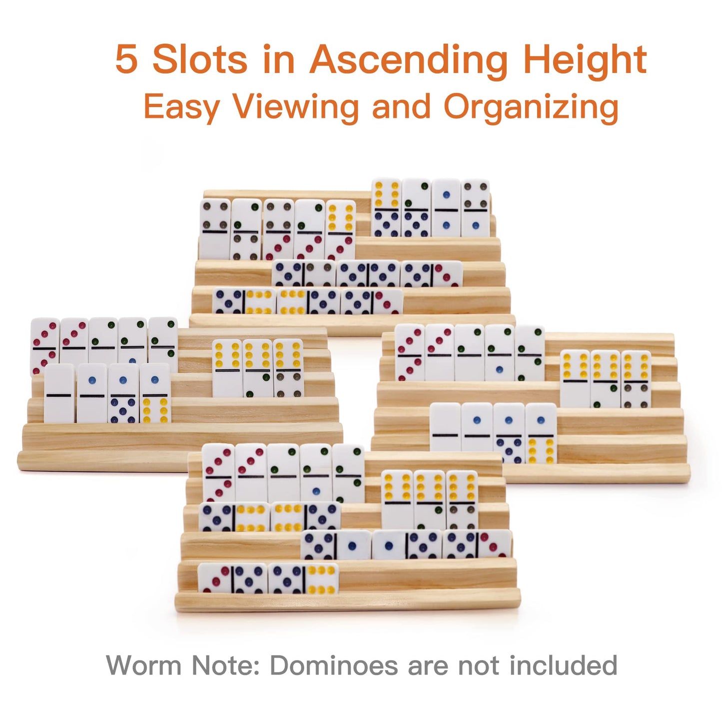 plusvivo Domino Racks with Stand | Set of 4 Wooden Trays for Mexican Train & Domino Games