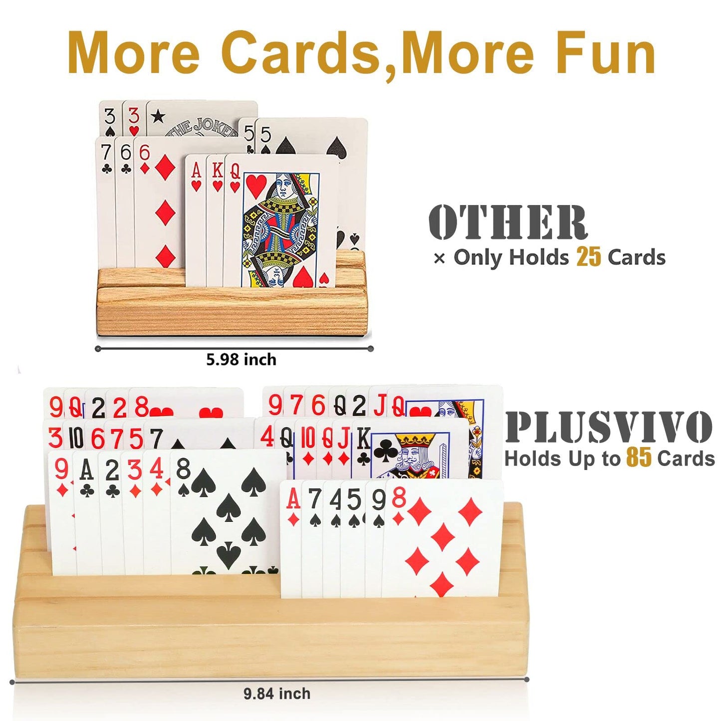 Plusvivo Pine Card Holders – 2-Pack for Playing Cards (9.84 x 3.15 x 2.28 in)