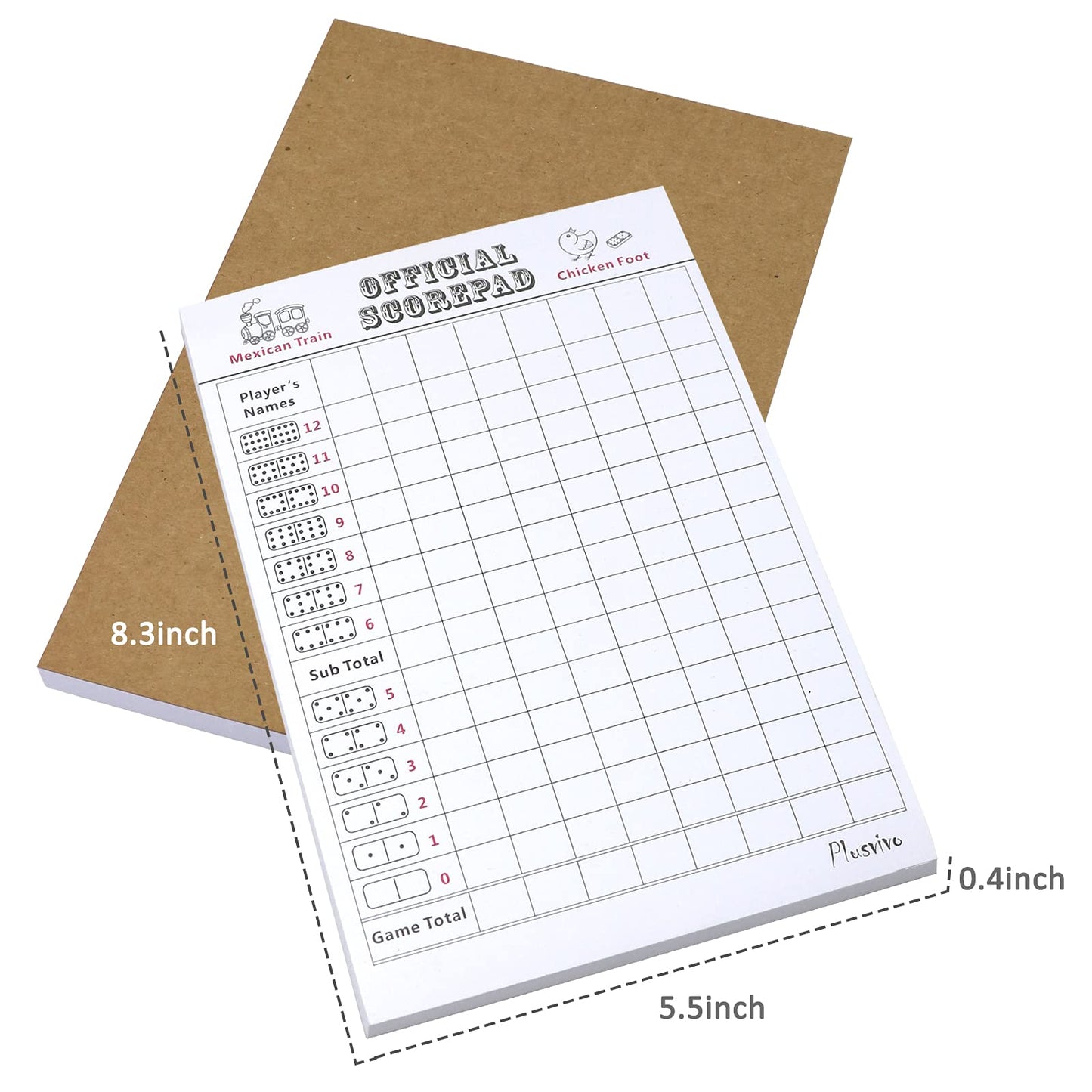 Plusvivo Mexican Train Dominoes Accessories Set – Wooden Hub, Metal Markers, 70-Sheet Score Pads (Up to 12 Players)