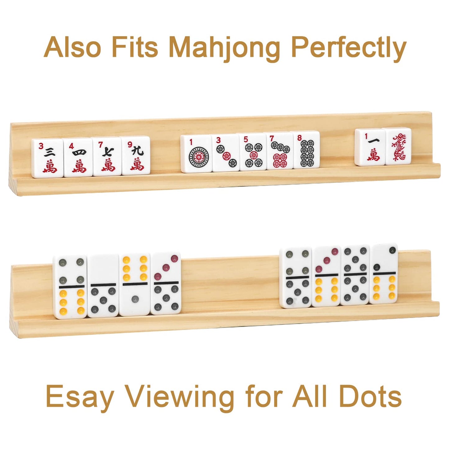 Plusvivo Domino Racks 8-Pack – Wooden Trays for Mexican Train & Chicken Foot