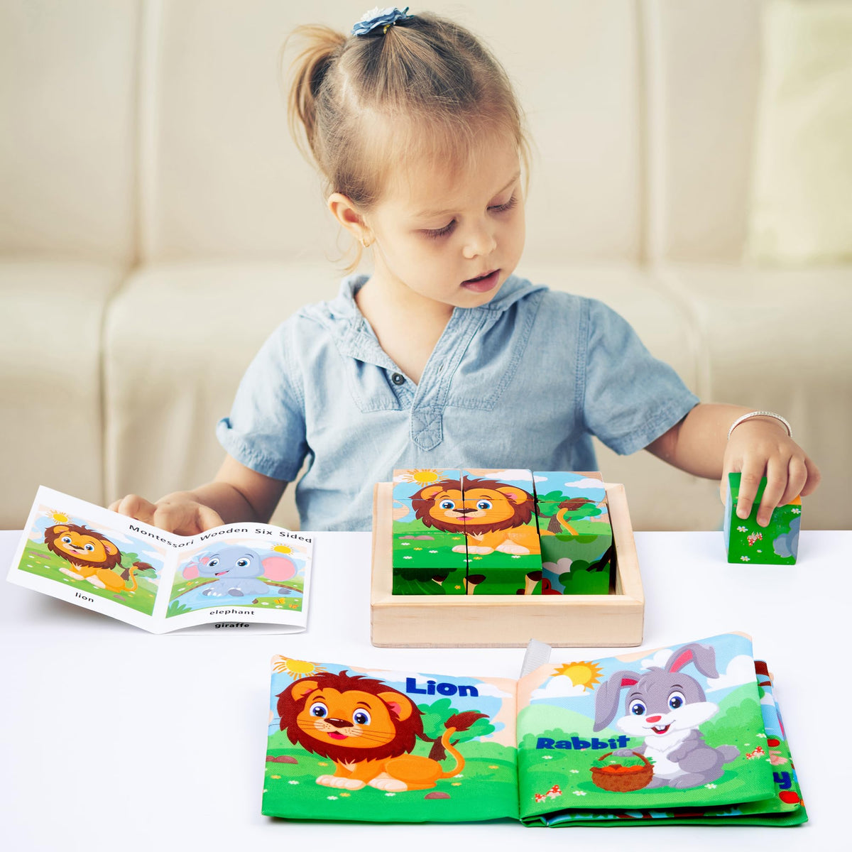 PLUSYARD 6-in-1 Montessori Wooden Animal Puzzles for Kids | Rubber Wood, 2–6 Years