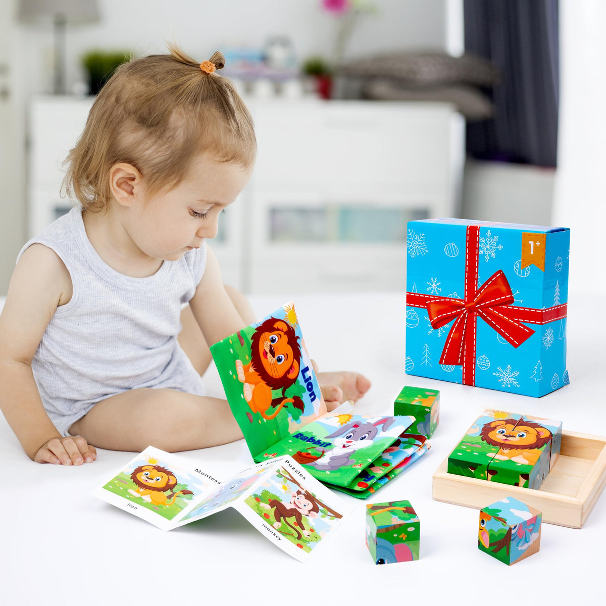 PLUSYARD 6-in-1 Montessori Wooden Animal Puzzles for Kids | Rubber Wood, 2–6 Years
