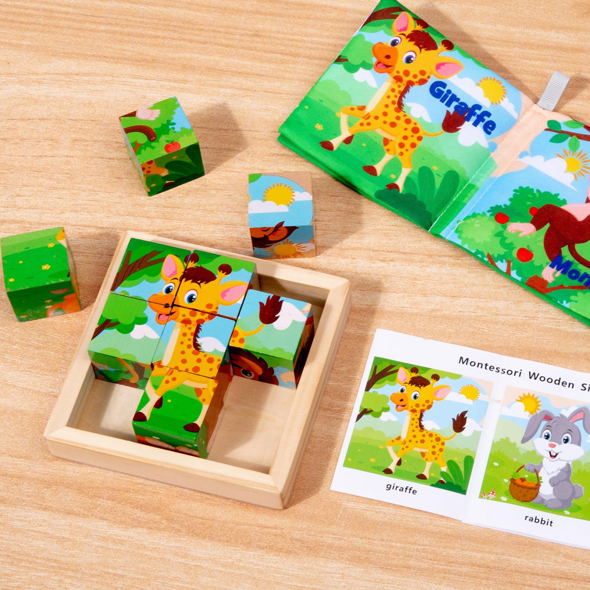 PLUSYARD 6-in-1 Montessori Wooden Animal Puzzles for Kids | Rubber Wood, 2–6 Years