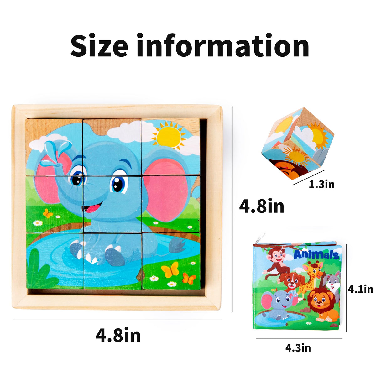 PLUSYARD 6-in-1 Montessori Wooden Animal Puzzles for Kids | Rubber Wood, 2–6 Years
