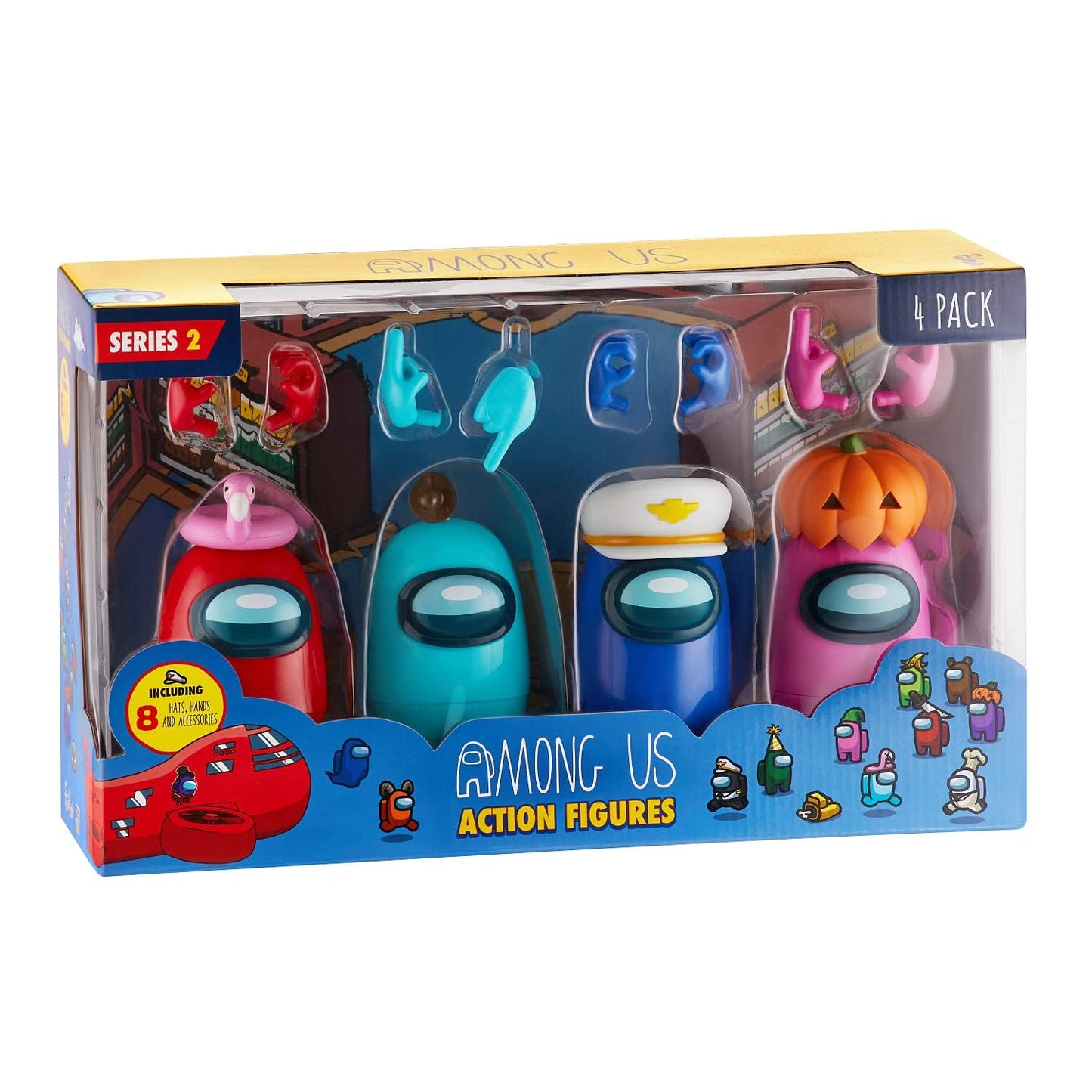 P.M.I. Among Us Action Figures – 4.5-Inch Collectibles with 8 Hats & Hands | Red, Pink, Cyan Crewmates & Blue Ghost