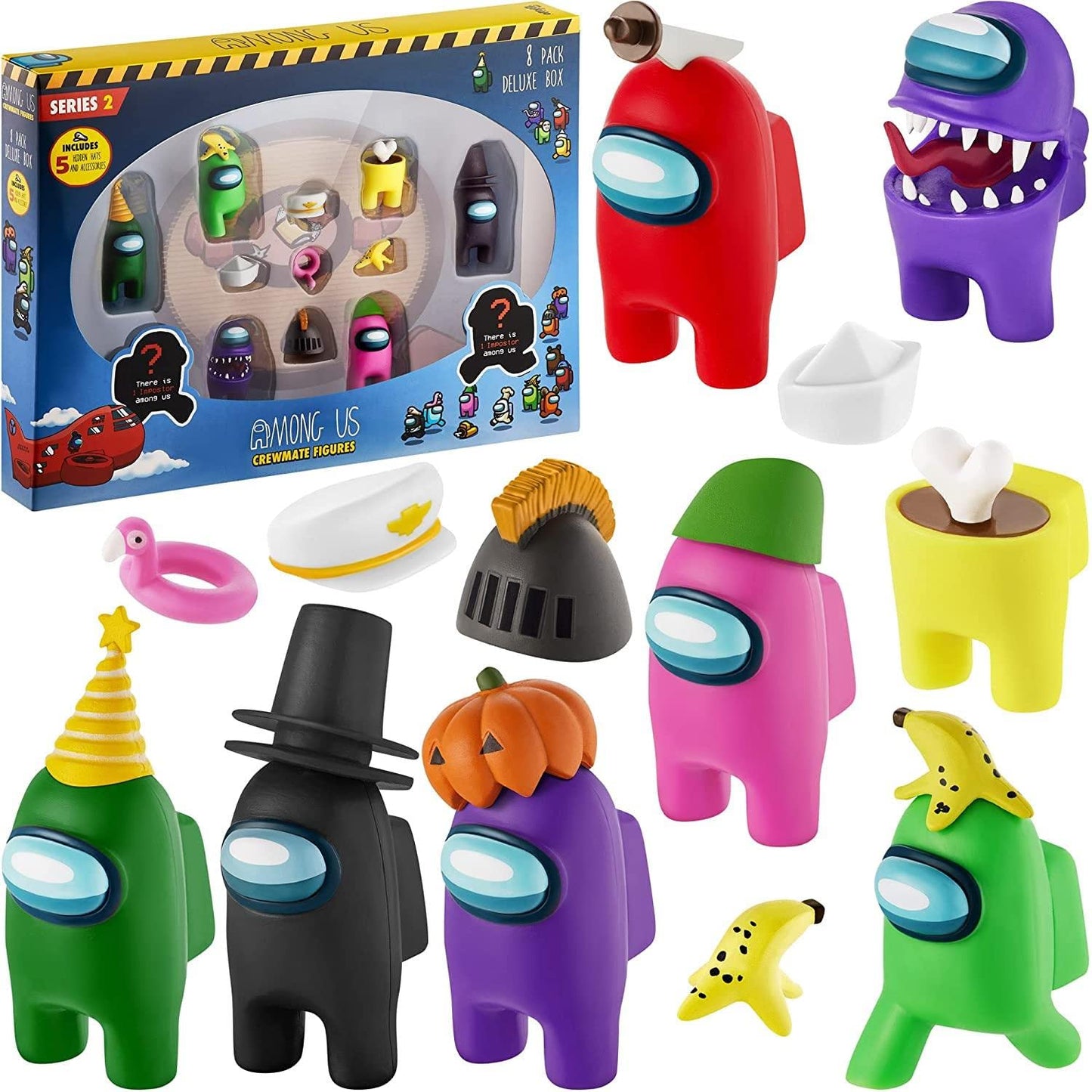 P.M.I. Among Us Crewmate Figures – Deluxe 8‑Piece Box with Hidden Impostors & Hats