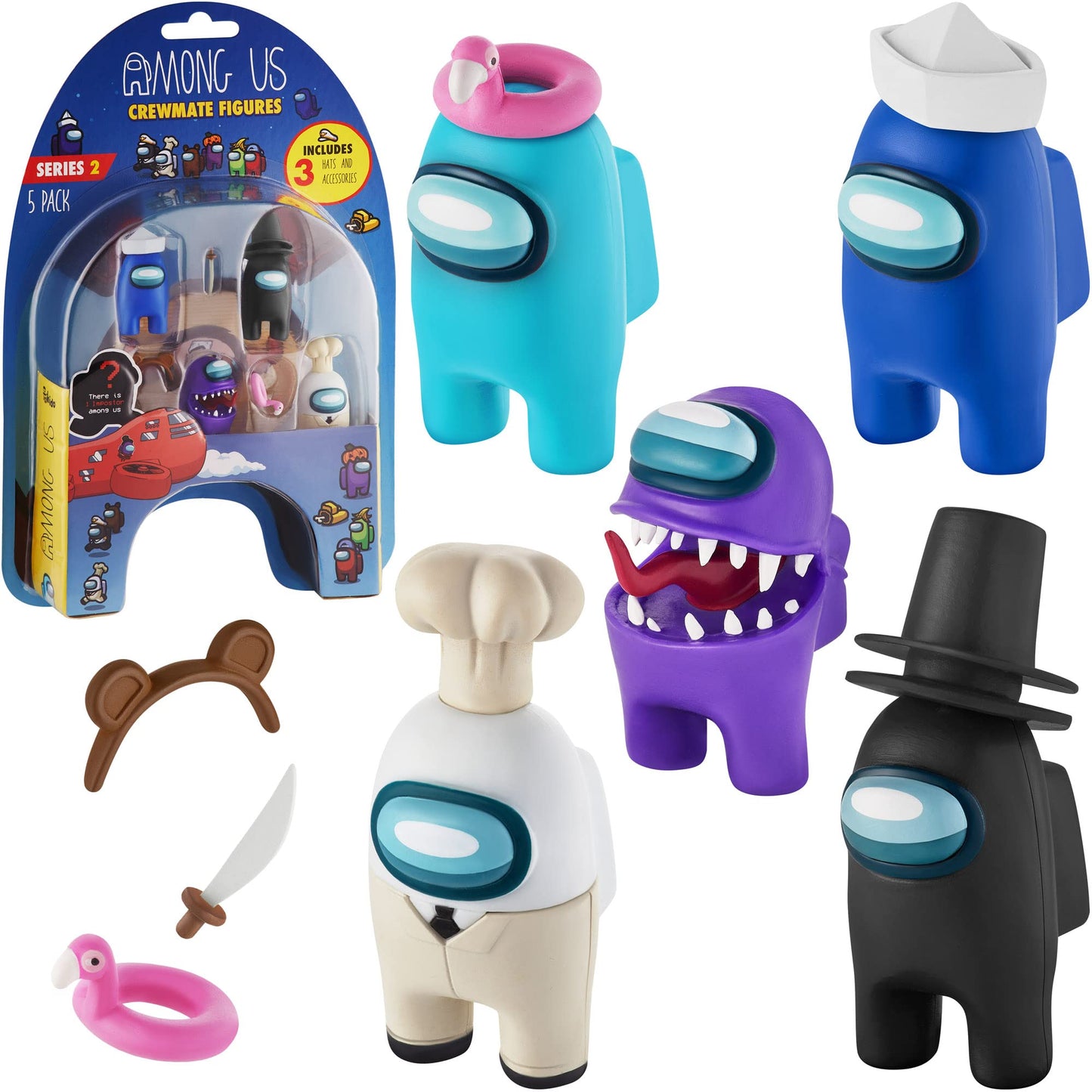 P.M.I. Among Us Crewmate Figures – 5 Toys + Hidden Impostor, 3 Hats