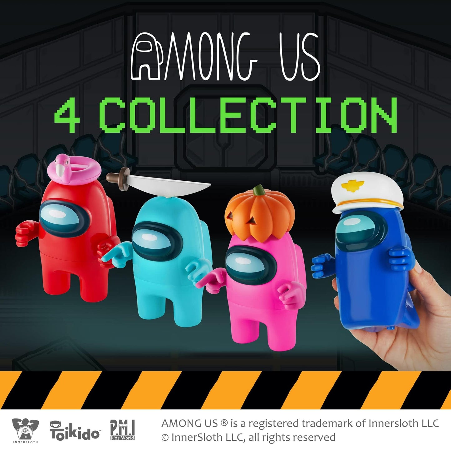 P.M.I. Among Us Action Figures – 4.5-Inch Collectibles with 8 Hats & Hands | Red, Pink, Cyan Crewmates & Blue Ghost