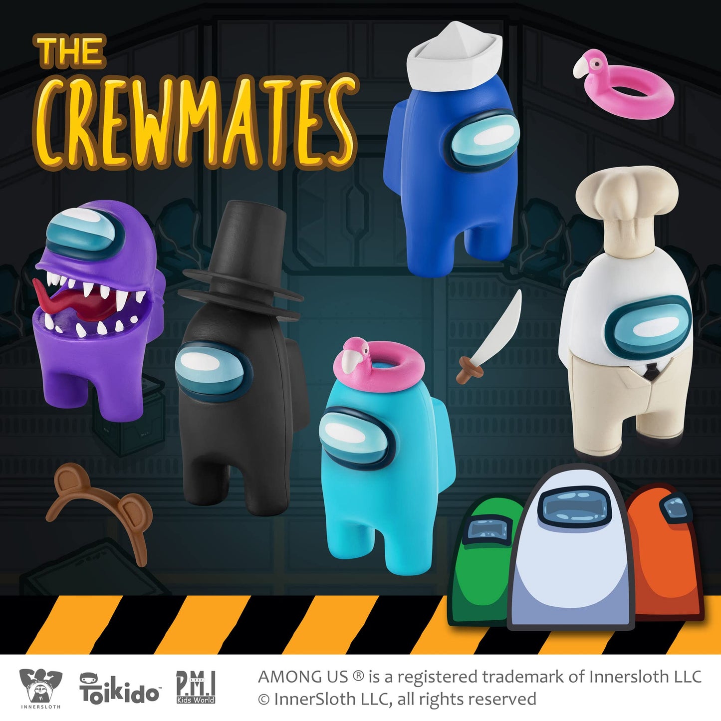 P.M.I. Among Us Crewmate Figures – 5 Toys + Hidden Impostor, 3 Hats