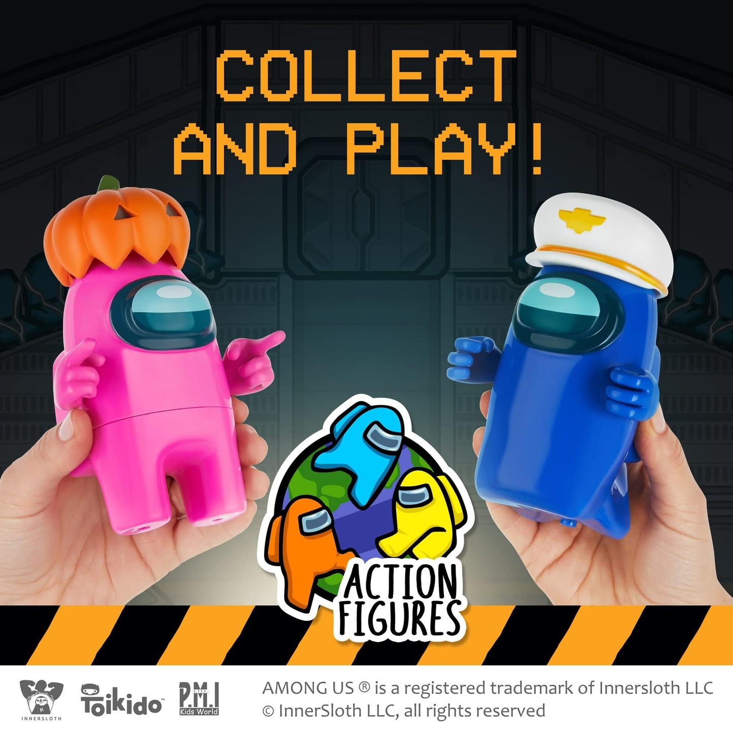 P.M.I. Among Us Action Figures – 4.5-Inch Collectibles with 8 Hats & Hands | Red, Pink, Cyan Crewmates & Blue Ghost