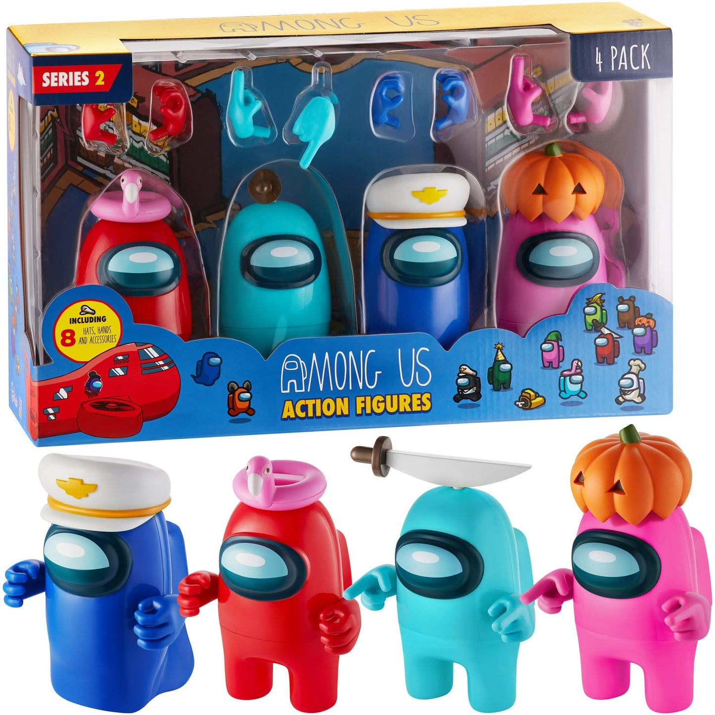 P.M.I. Among Us Action Figures – 4.5-Inch Collectibles with 8 Hats & Hands | Red, Pink, Cyan Crewmates & Blue Ghost