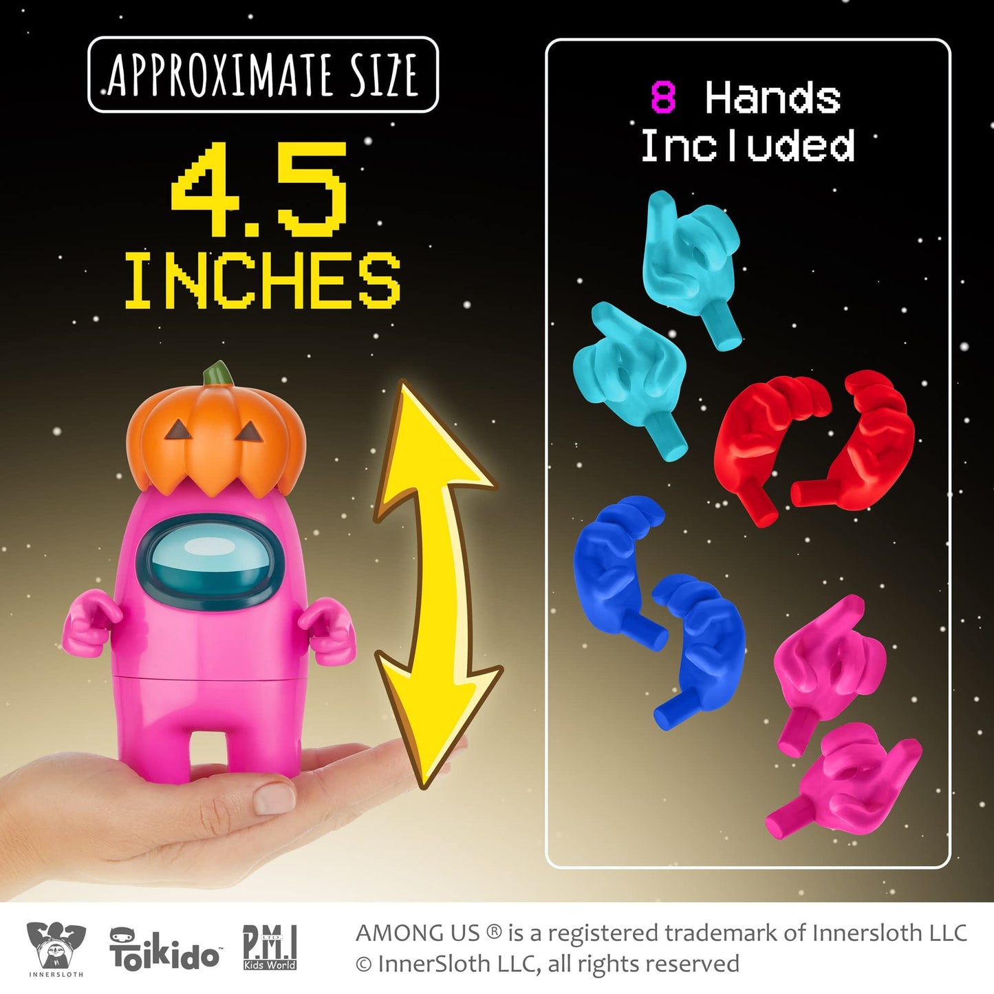 P.M.I. Among Us Action Figures – 4.5-Inch Collectibles with 8 Hats & Hands | Red, Pink, Cyan Crewmates & Blue Ghost