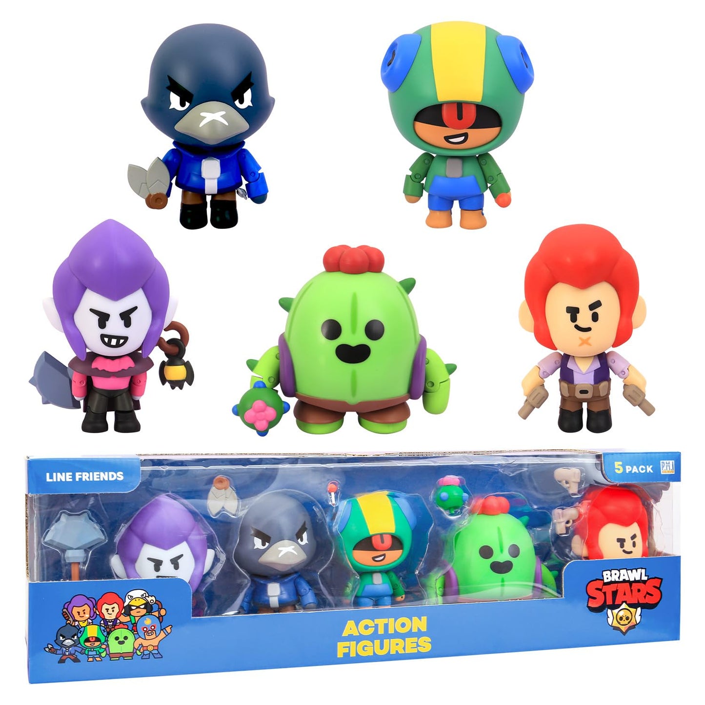 P.M.I. Brawl Stars Action Figures – Spike, Crow, Colt, Leon, Mortis | 4.5-Inch Collectibles