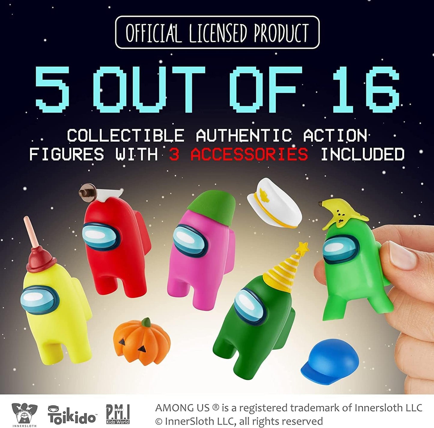 P.M.I. Crewmate Figures Pack | 5 Among Us Mini Toys, Hidden Impostor, 3 Hats