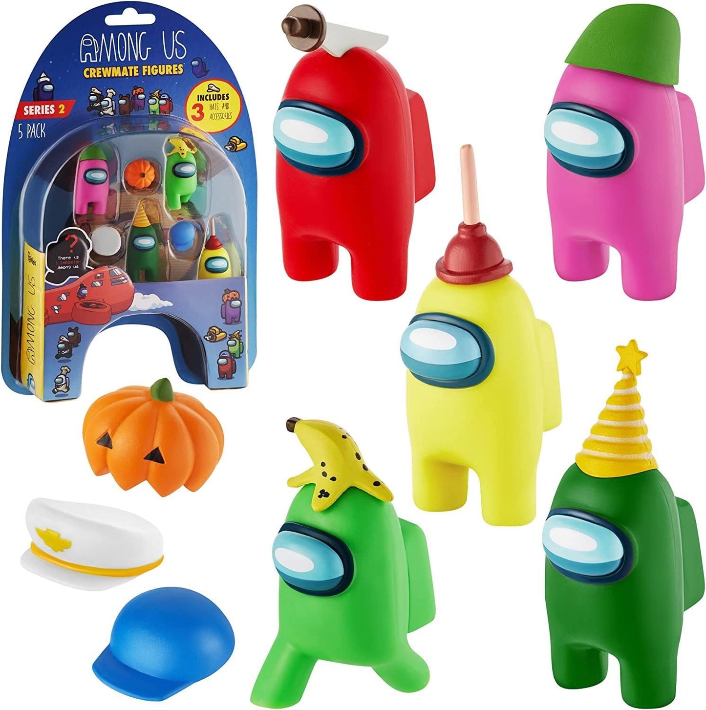 P.M.I. Crewmate Figures Pack | 5 Among Us Mini Toys, Hidden Impostor, 3 Hats