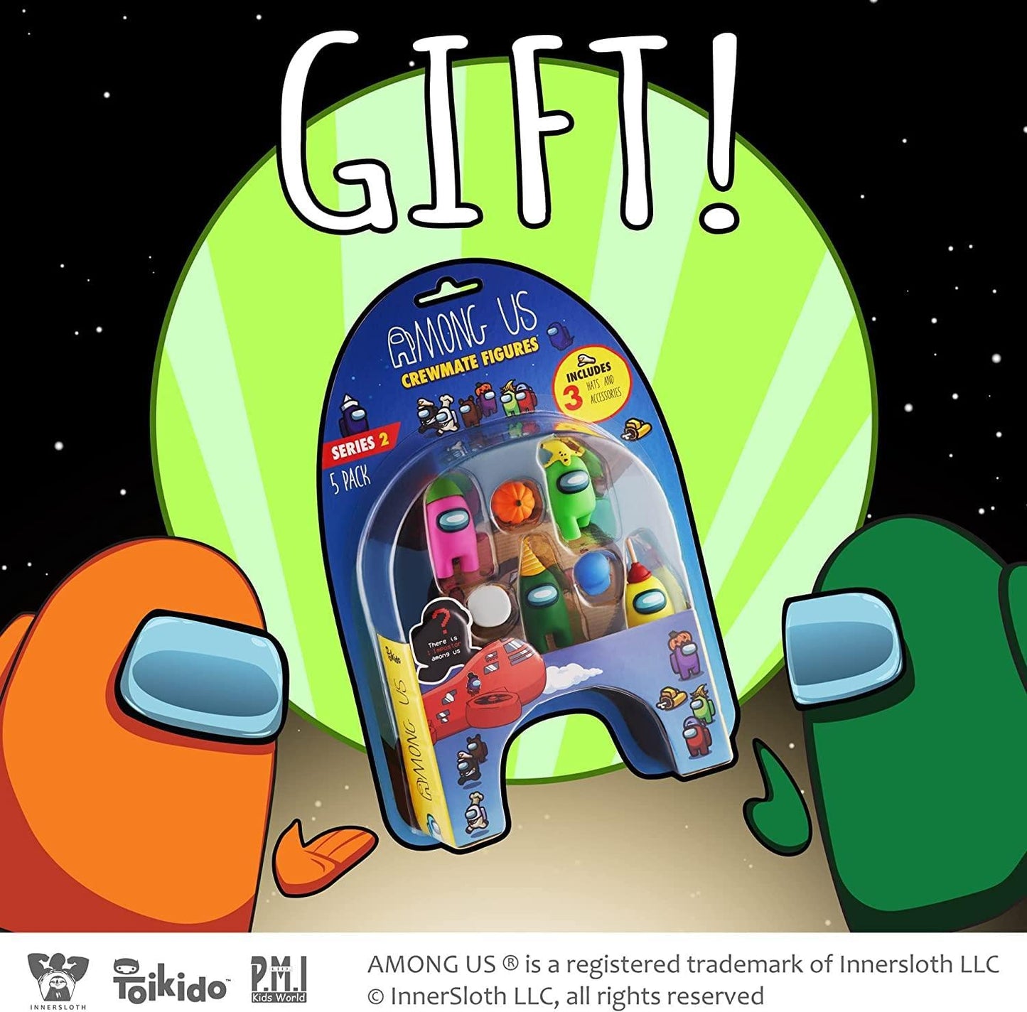 P.M.I. Crewmate Figures Pack | 5 Among Us Mini Toys, Hidden Impostor, 3 Hats