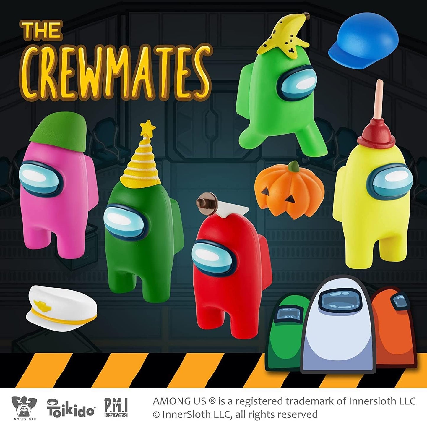 P.M.I. Crewmate Figures Pack | 5 Among Us Mini Toys, Hidden Impostor, 3 Hats