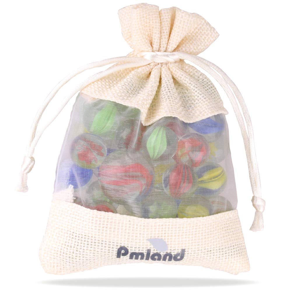 PMLAND 40 Cats Eyes Glass Marbles – Sling Shot Ammo with Free Shooter Marble & Bag