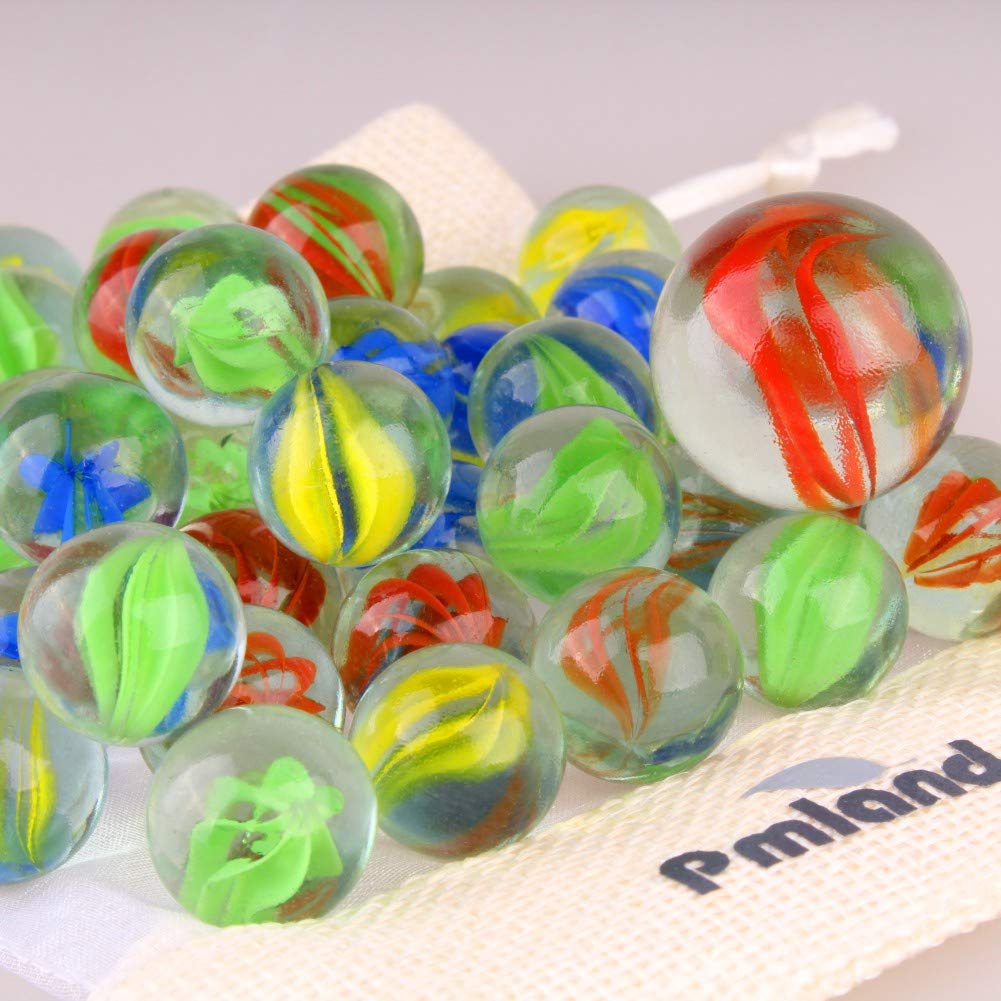 PMLAND 40 Cats Eyes Glass Marbles – Sling Shot Ammo with Free Shooter Marble & Bag