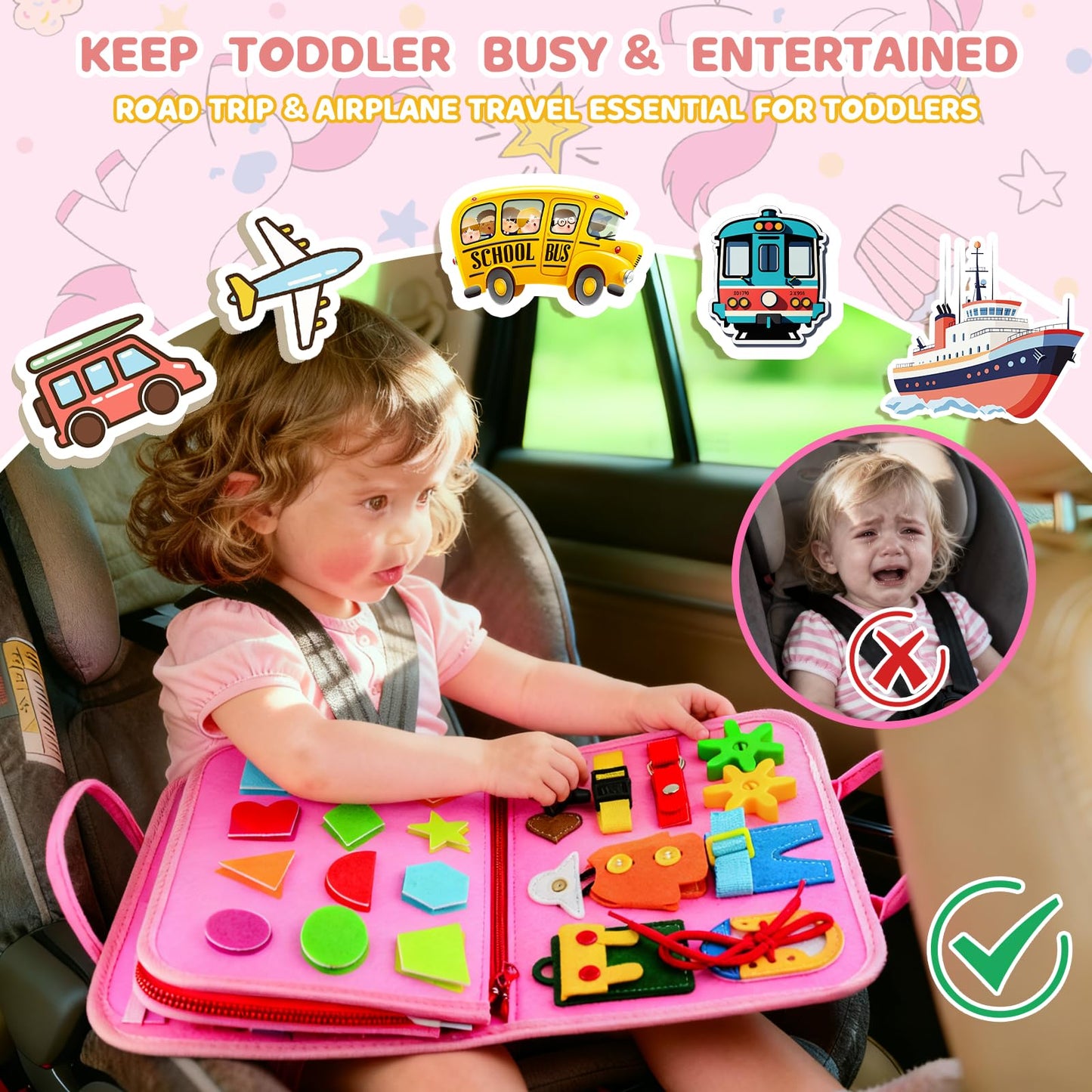 Pnooe Toddler Busy Board Montessori Toys – Educational Learning & Travel Activity Book