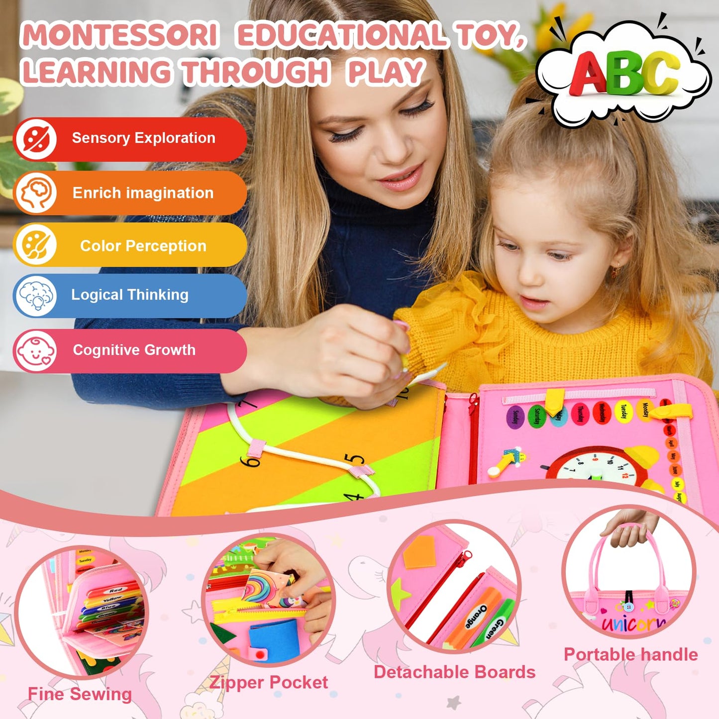 Pnooe Toddler Busy Board Montessori Toys – Educational Learning & Travel Activity Book