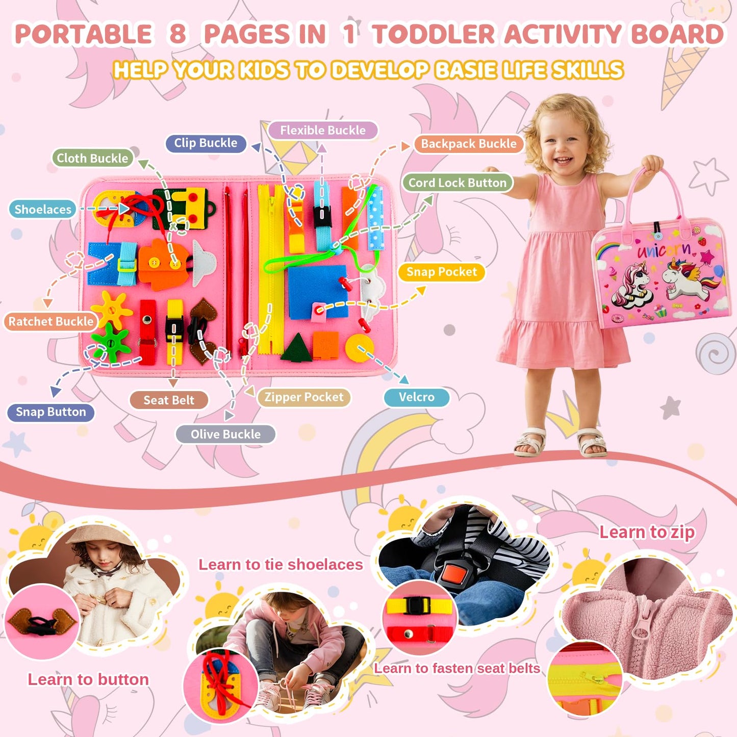 Pnooe Toddler Busy Board Montessori Toys – Educational Learning & Travel Activity Book