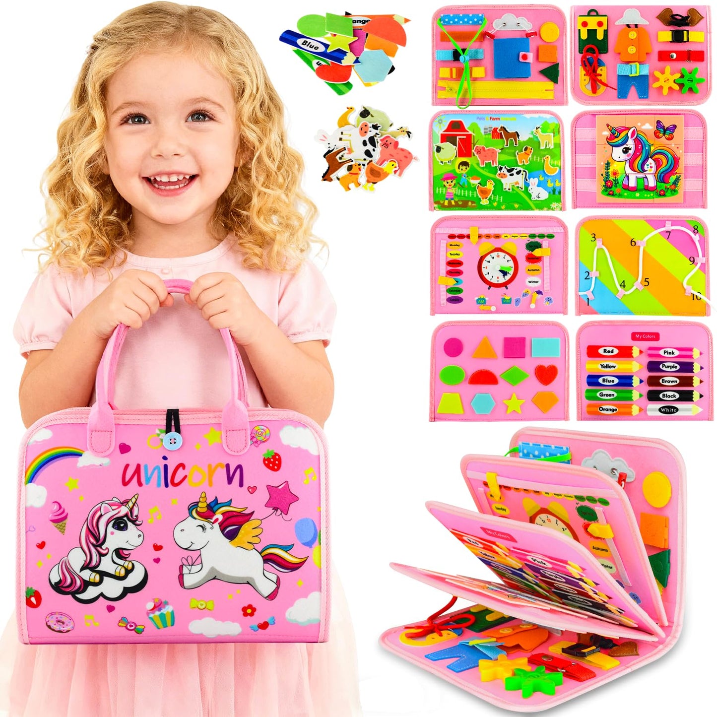 Pnooe Toddler Busy Board Montessori Toys – Educational Learning & Travel Activity Book