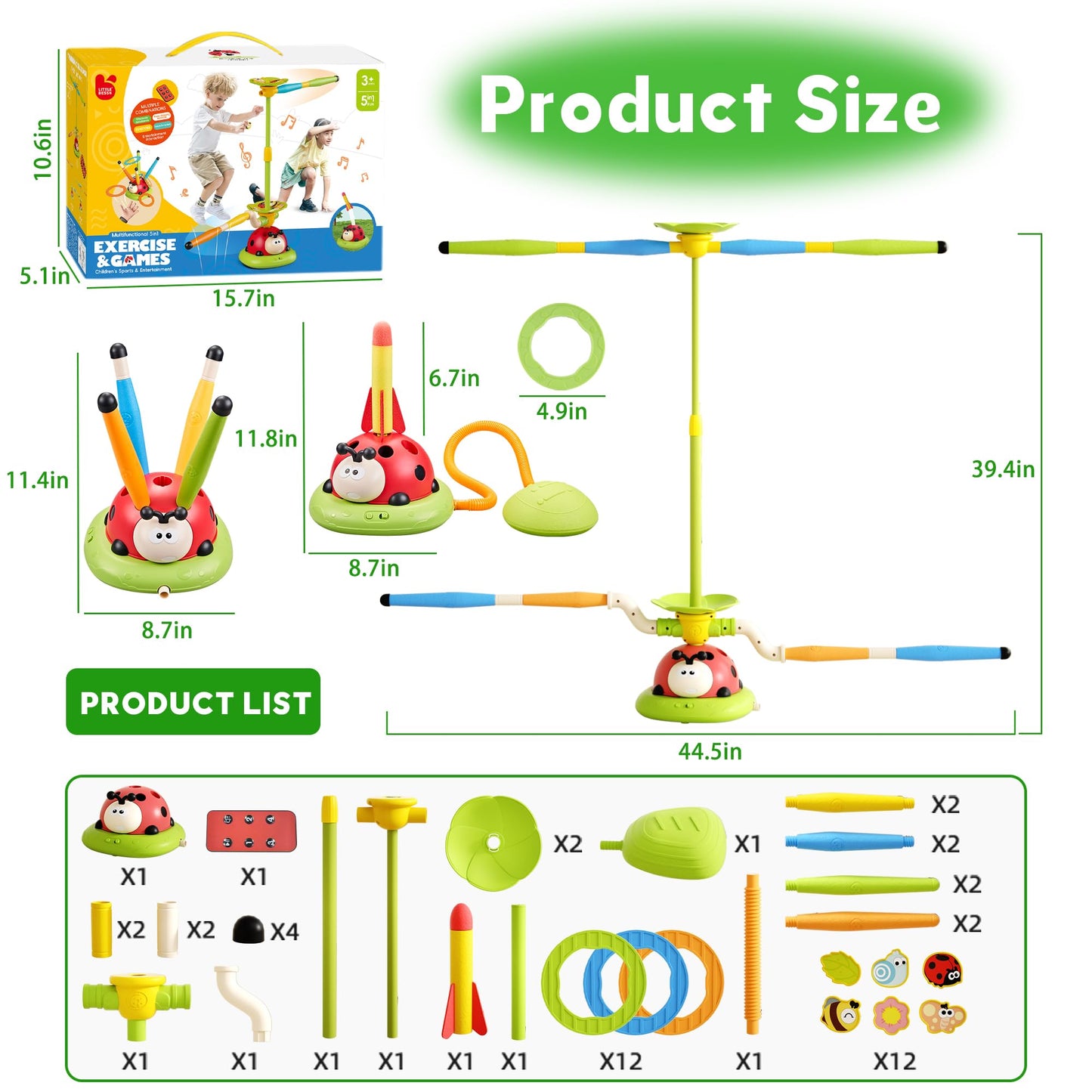 Pobaiyi 5 in 1 Musical Jump Toys – 5-in-1 Kid Activity Set for Indoor & Outdoor Play (Ages 4–13)
