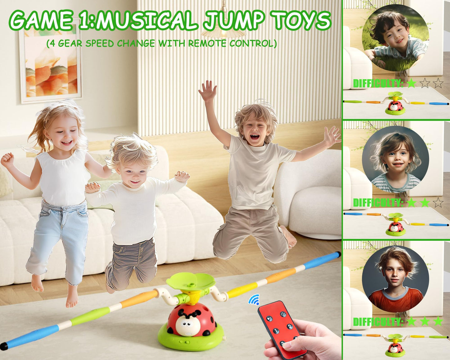 Pobaiyi 5 in 1 Musical Jump Toys – 5-in-1 Kid Activity Set for Indoor & Outdoor Play (Ages 4–13)