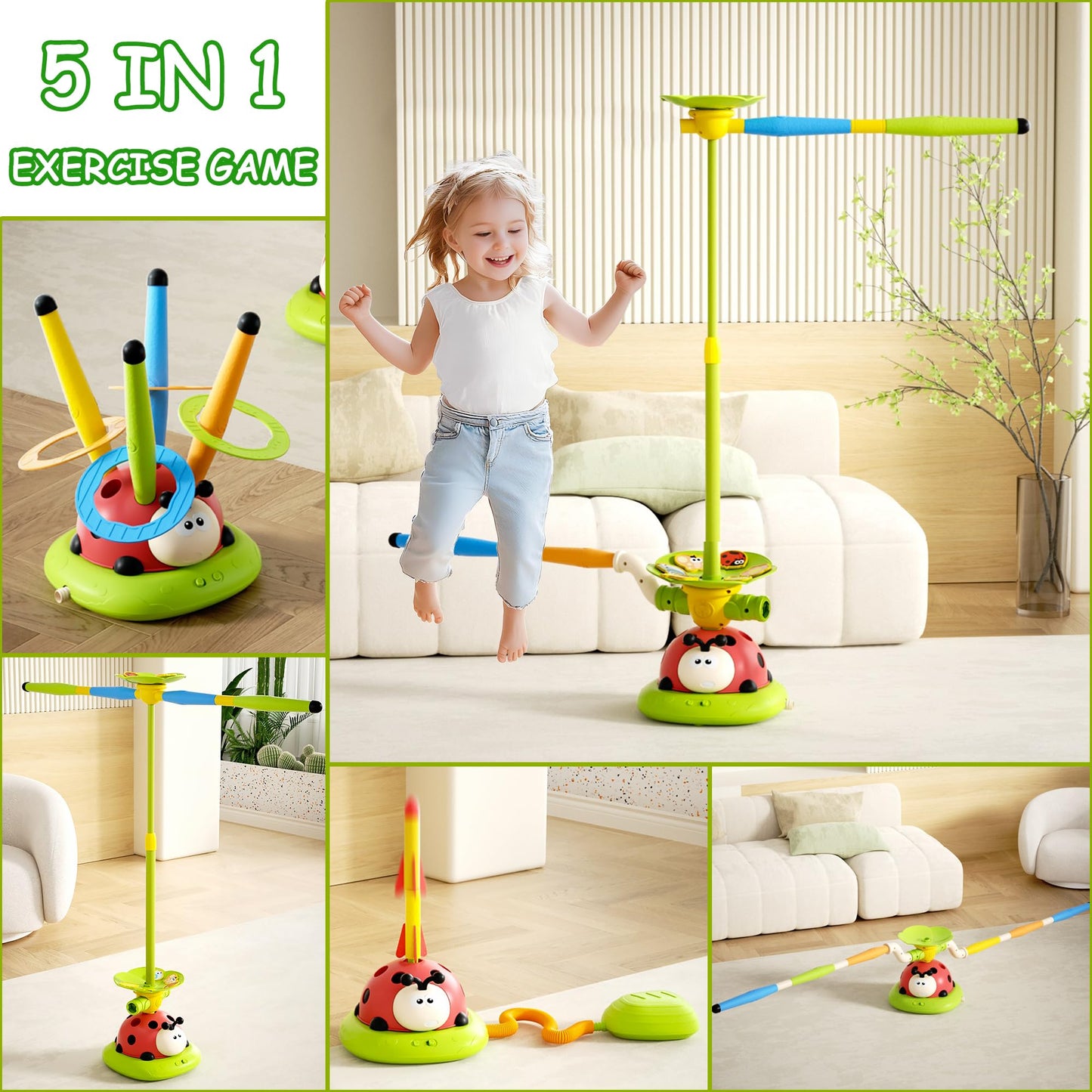 Pobaiyi 5 in 1 Musical Jump Toys – 5-in-1 Kid Activity Set for Indoor & Outdoor Play (Ages 4–13)