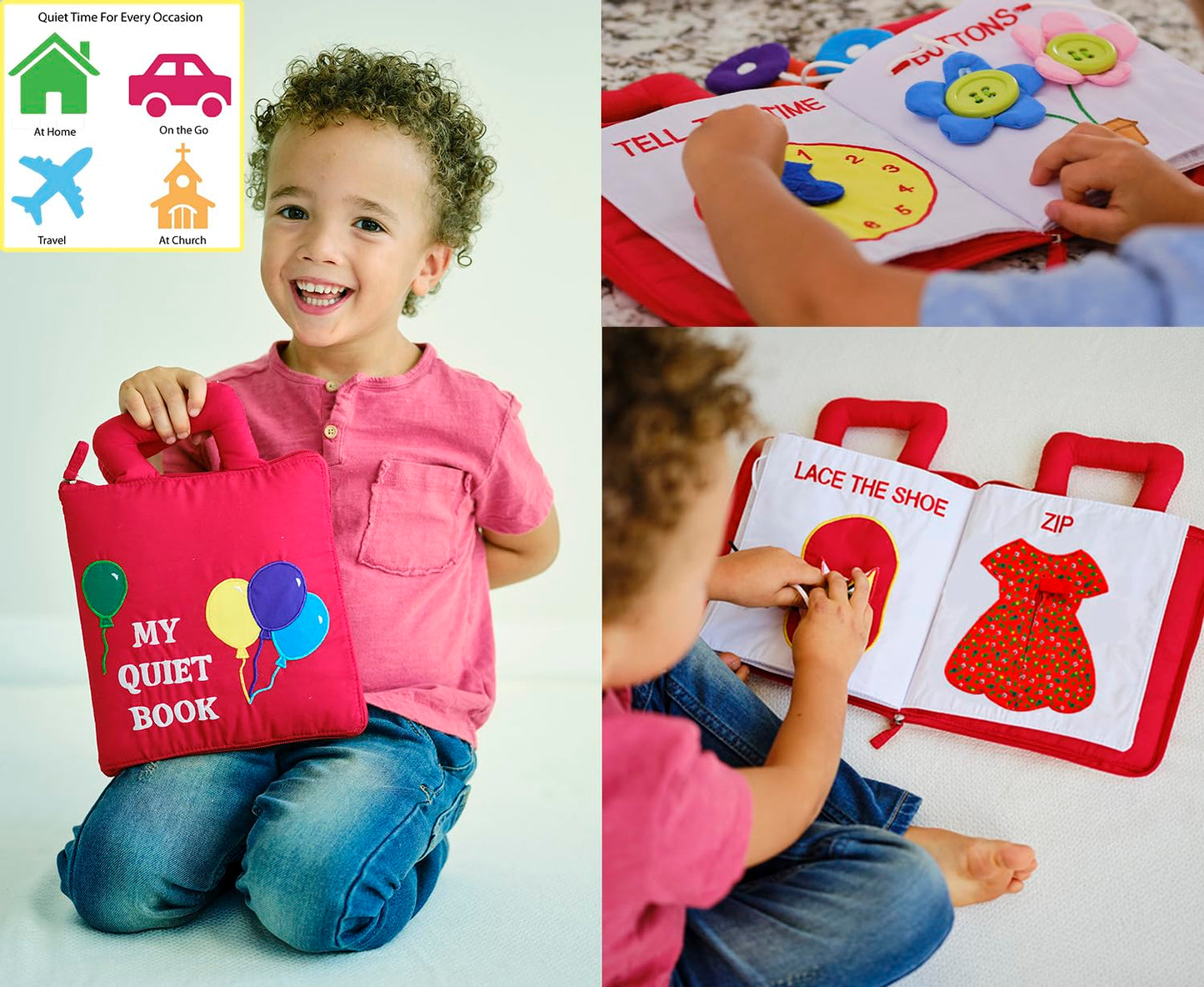 My Quiet Book by Pockets of Learning – Montessori Busy Book for Toddlers | Soft Fabric Travel Activity Toy