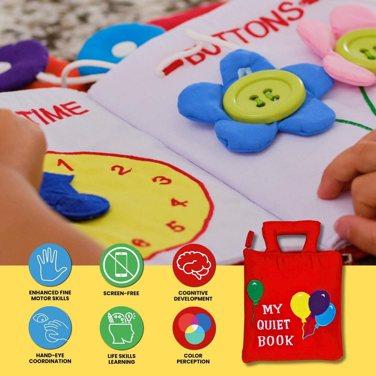 My Quiet Book by Pockets of Learning – Montessori Busy Book for Toddlers | Soft Fabric Travel Activity Toy