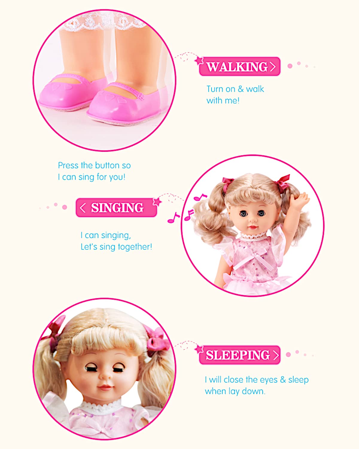 POCO DIVO Princess Walking Doll 12-inch - Interactive Singing & Talking Doll for Kids 3-7