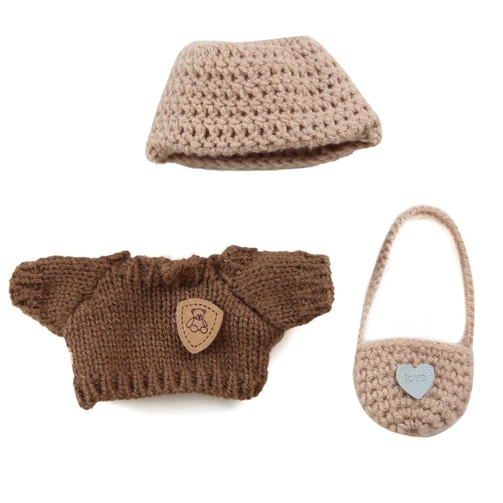 Podafu Handcrafted Crochet 3-Piece Outfit for 17cm Dolls – Style K Premium Doll Clothes with Accessories