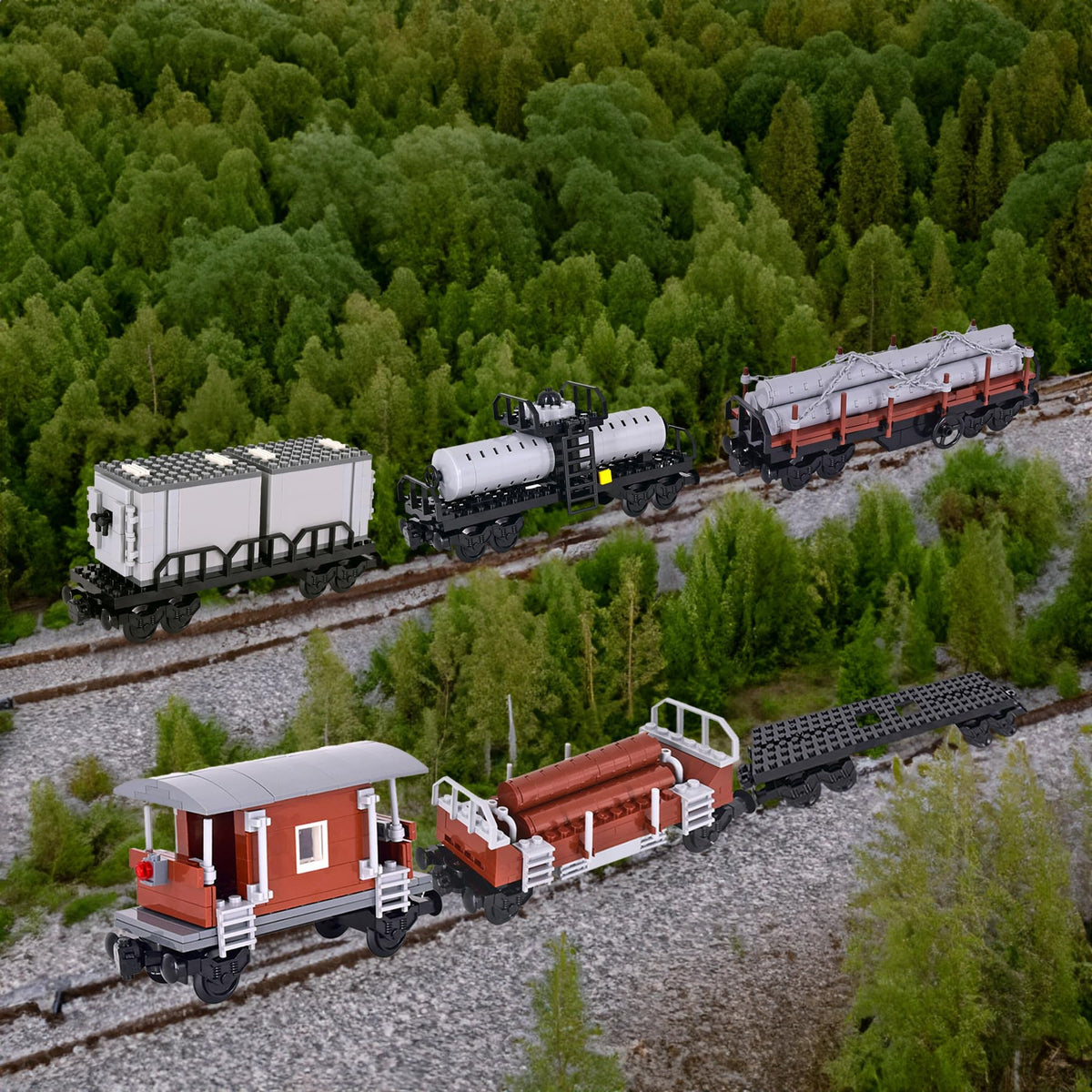 Podafu 6-in-1 City Freight Train Base | Modular Train Car Building Set for Teens & Adults | Lego 630 Compatible