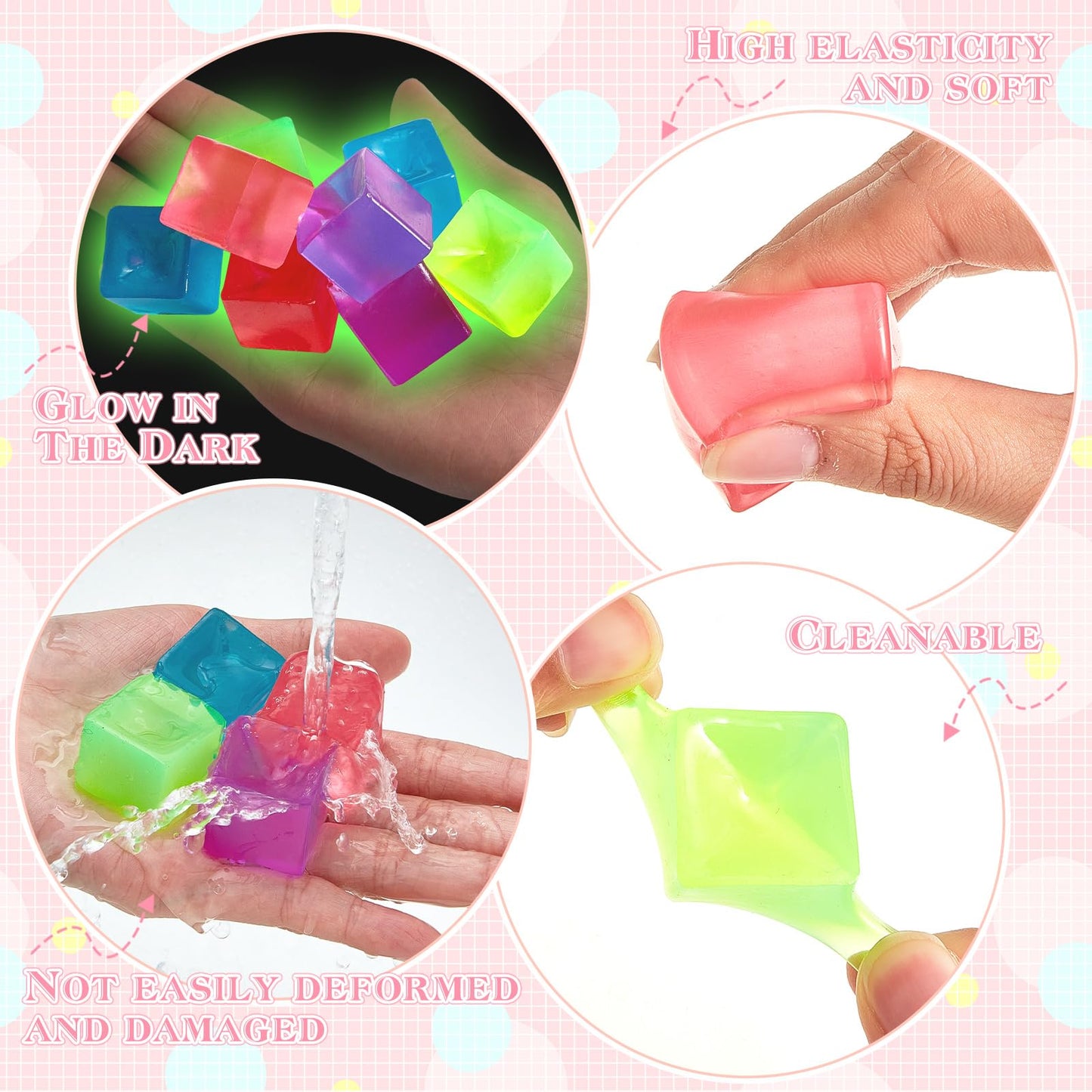 Poen 50 Pcs Glow-in-the-Dark Fidget Balls – Multicolor Stress Relief Cubes for Adults