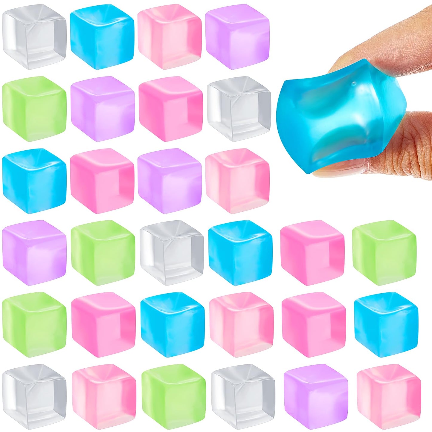 Poen 30 Pcs Stress Balls Fidget Toys – Colorful 0.98x0.98 in Cube Balls
