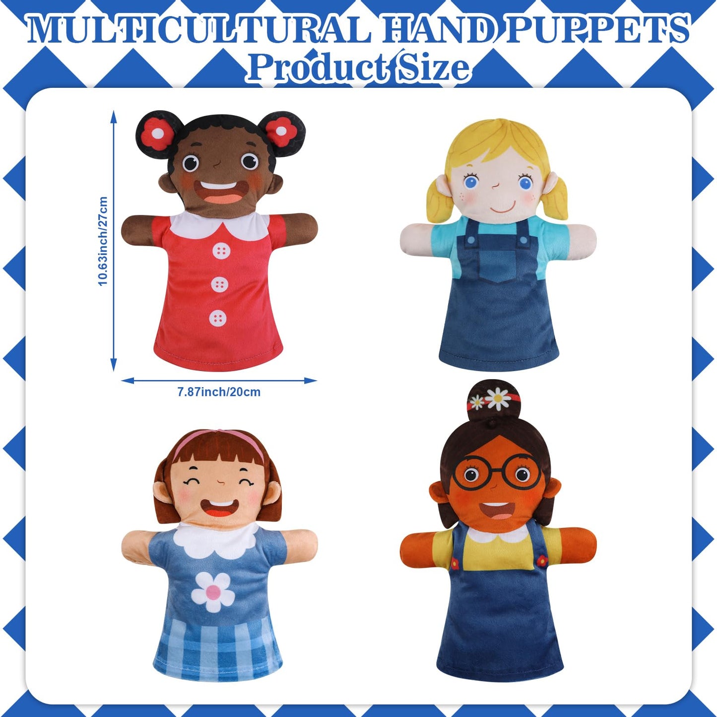 Poen 8 Pcs Hand Puppets Set – Multicultural Soft Plush Puppets for Kids Play, Learning, and Storytelling