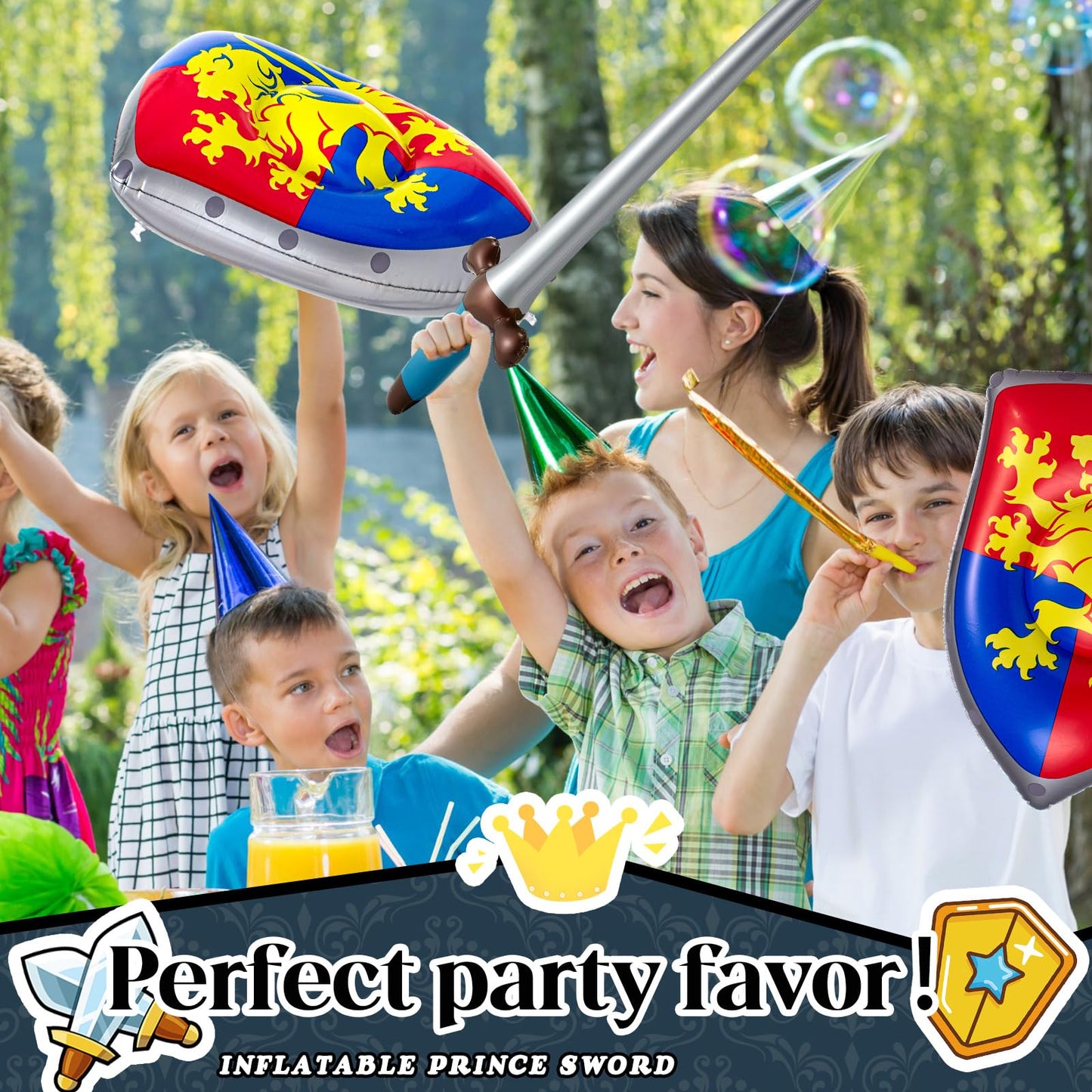Poen 24 Pcs Inflatable Sword & Shield Knight Set – Party Favors, Cosplay Props, Medieval Decor