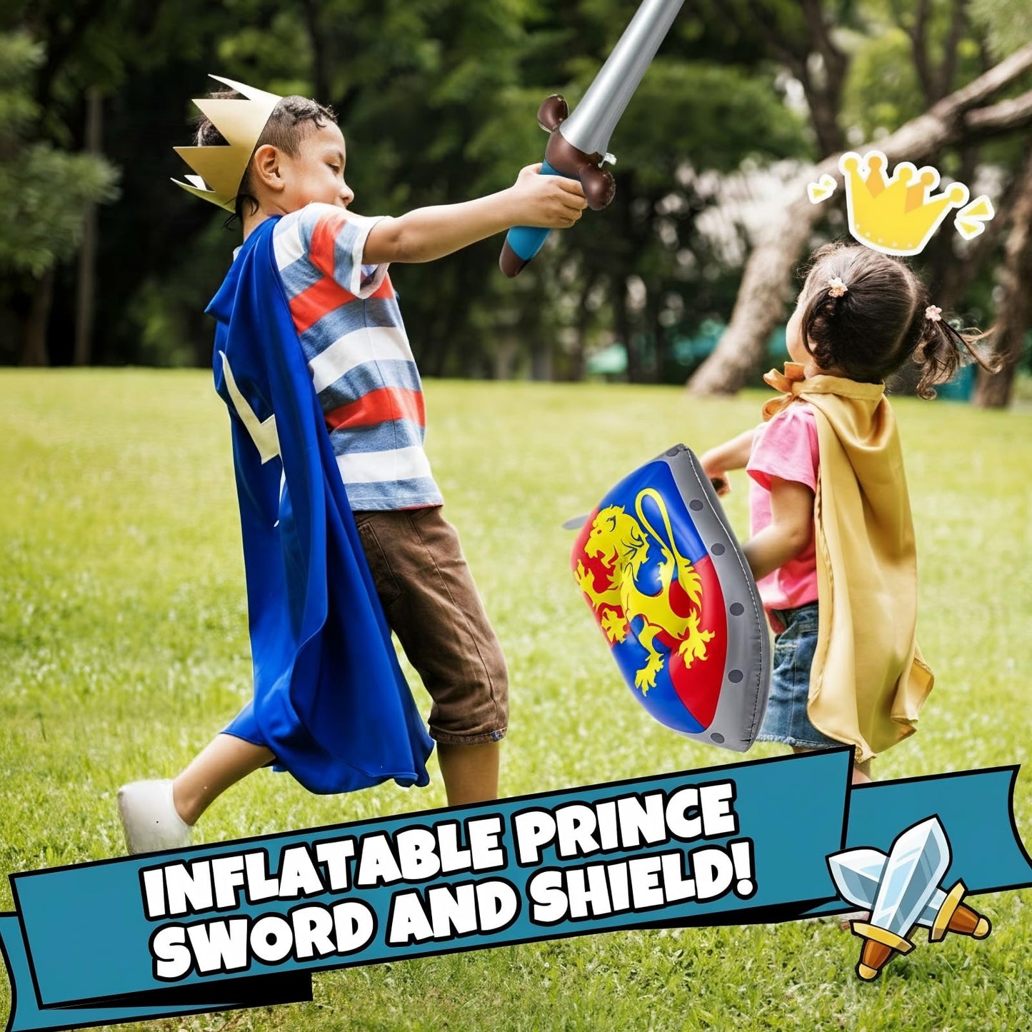Poen 24 Pcs Inflatable Sword & Shield Knight Set – Party Favors, Cosplay Props, Medieval Decor
