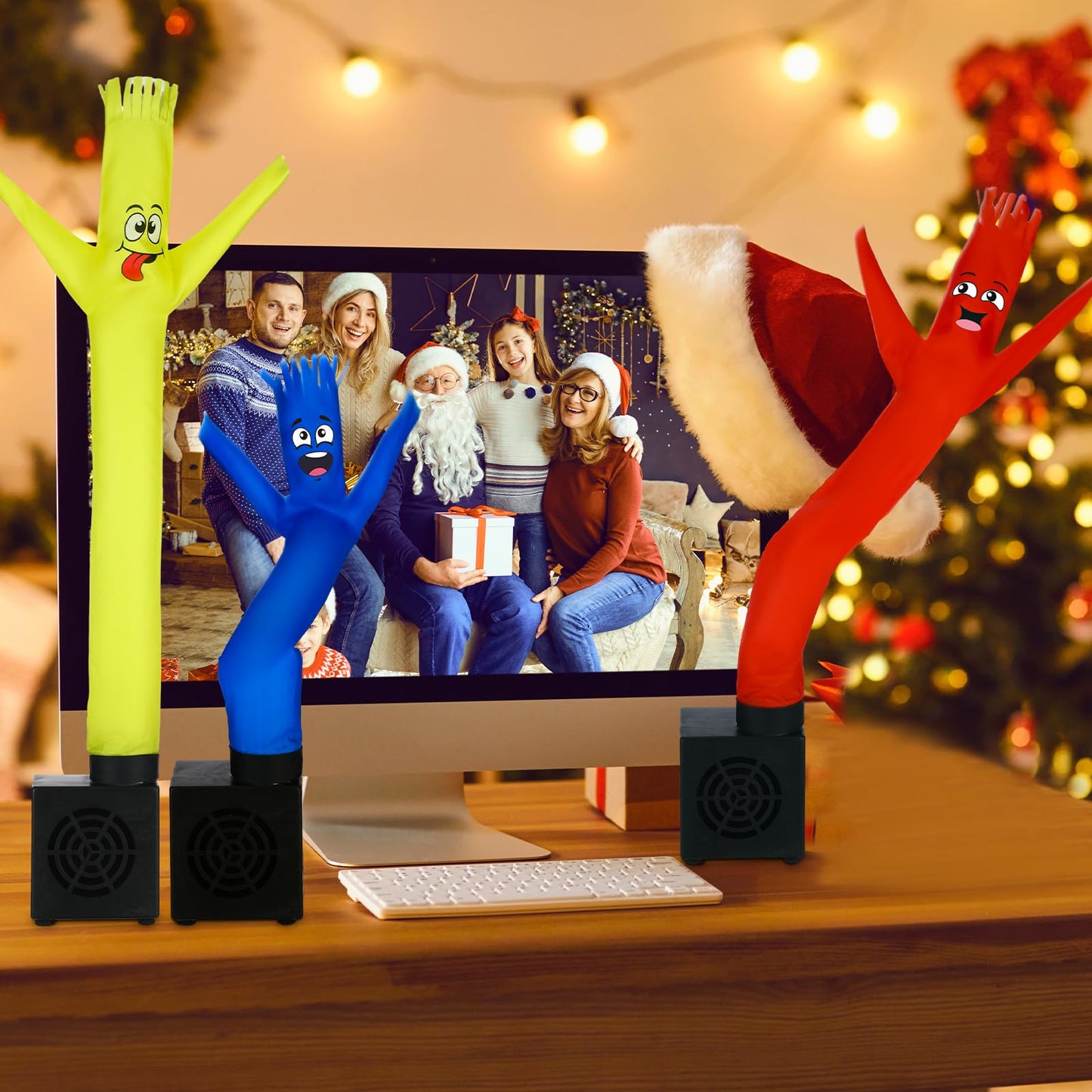 Poen 3 Pcs Mini Inflatable Tube Man – White Elephant Gift, Desktop Dancers, USB Blower