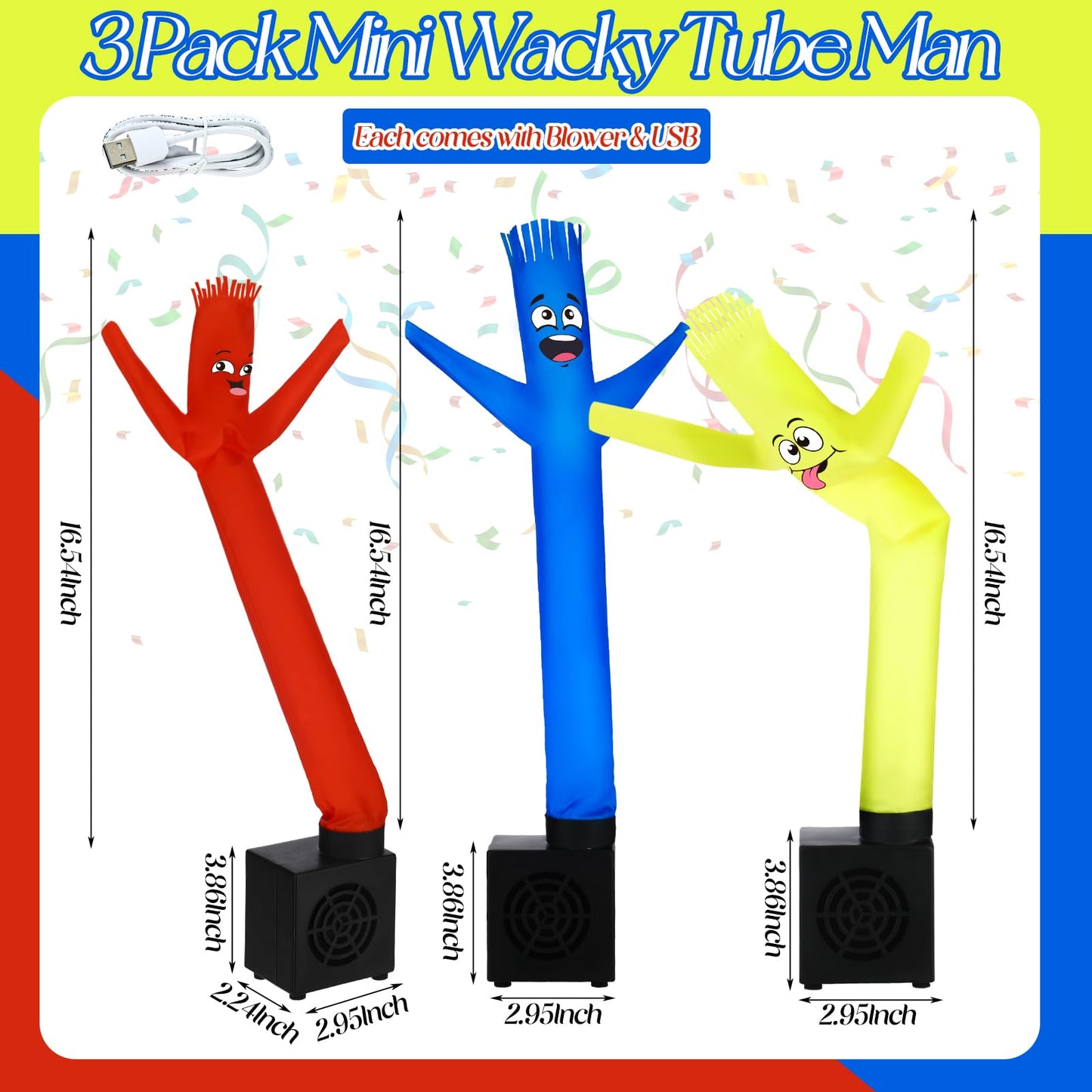 Poen 3 Pcs Mini Inflatable Tube Man – White Elephant Gift, Desktop Dancers, USB Blower