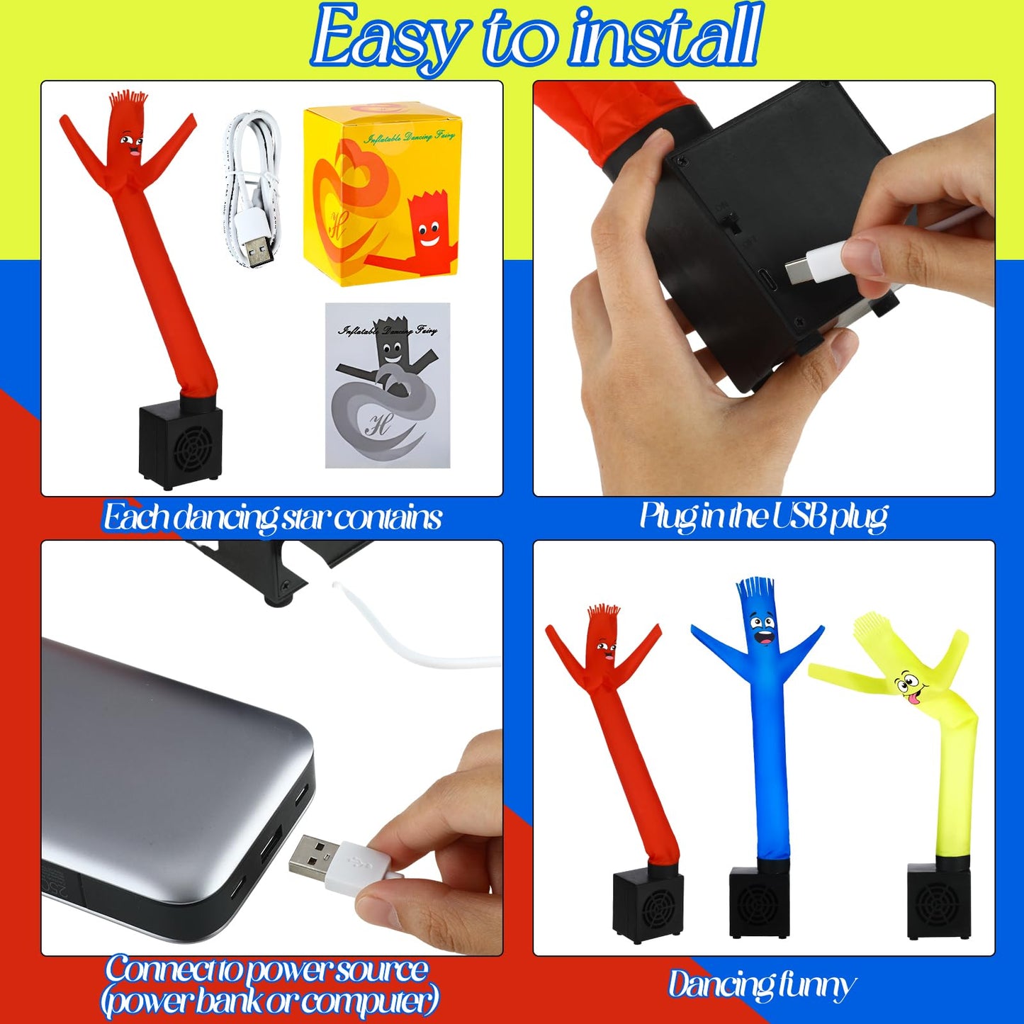 Poen 3 Pcs Mini Inflatable Tube Man – White Elephant Gift, Desktop Dancers, USB Blower