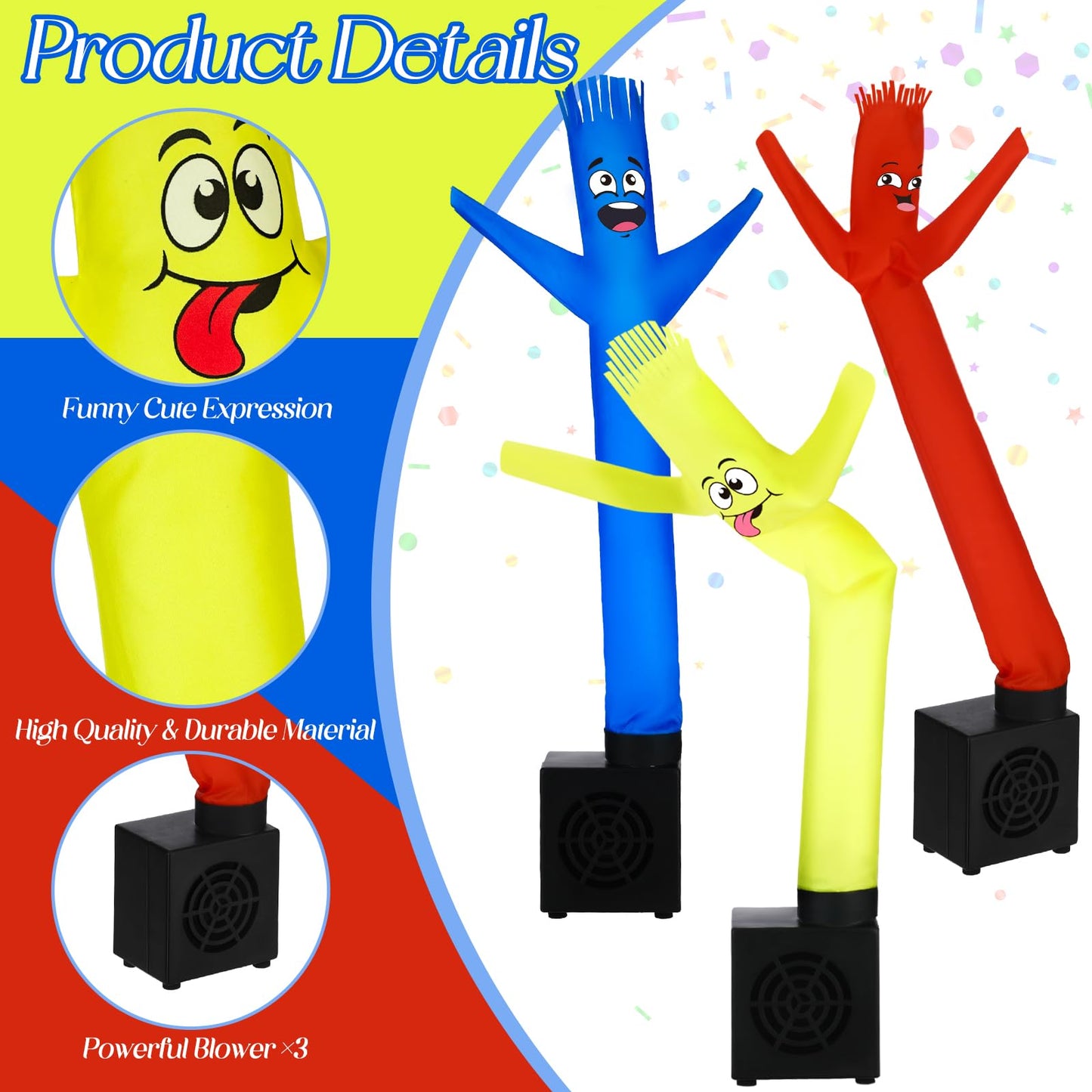Poen 3 Pcs Mini Inflatable Tube Man – White Elephant Gift, Desktop Dancers, USB Blower