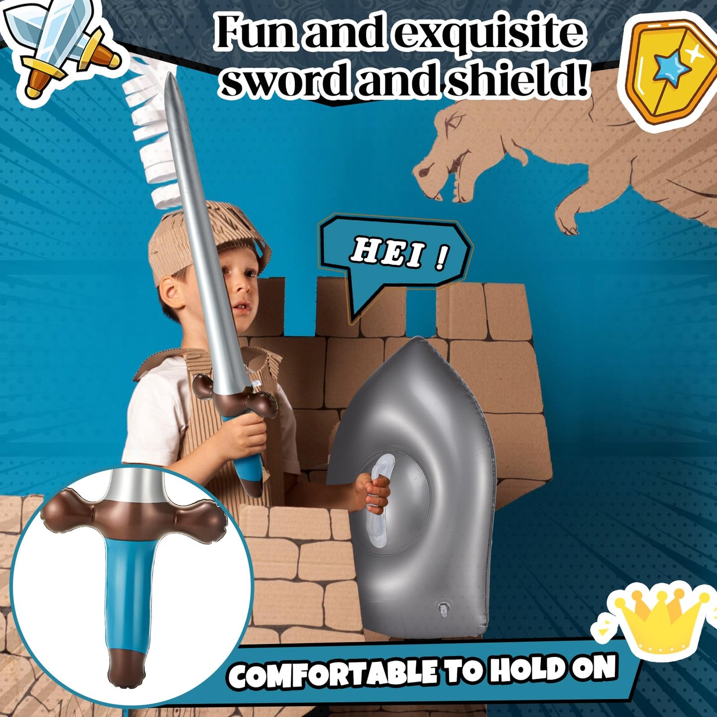 Poen 24 Pcs Inflatable Sword & Shield Knight Set – Party Favors, Cosplay Props, Medieval Decor