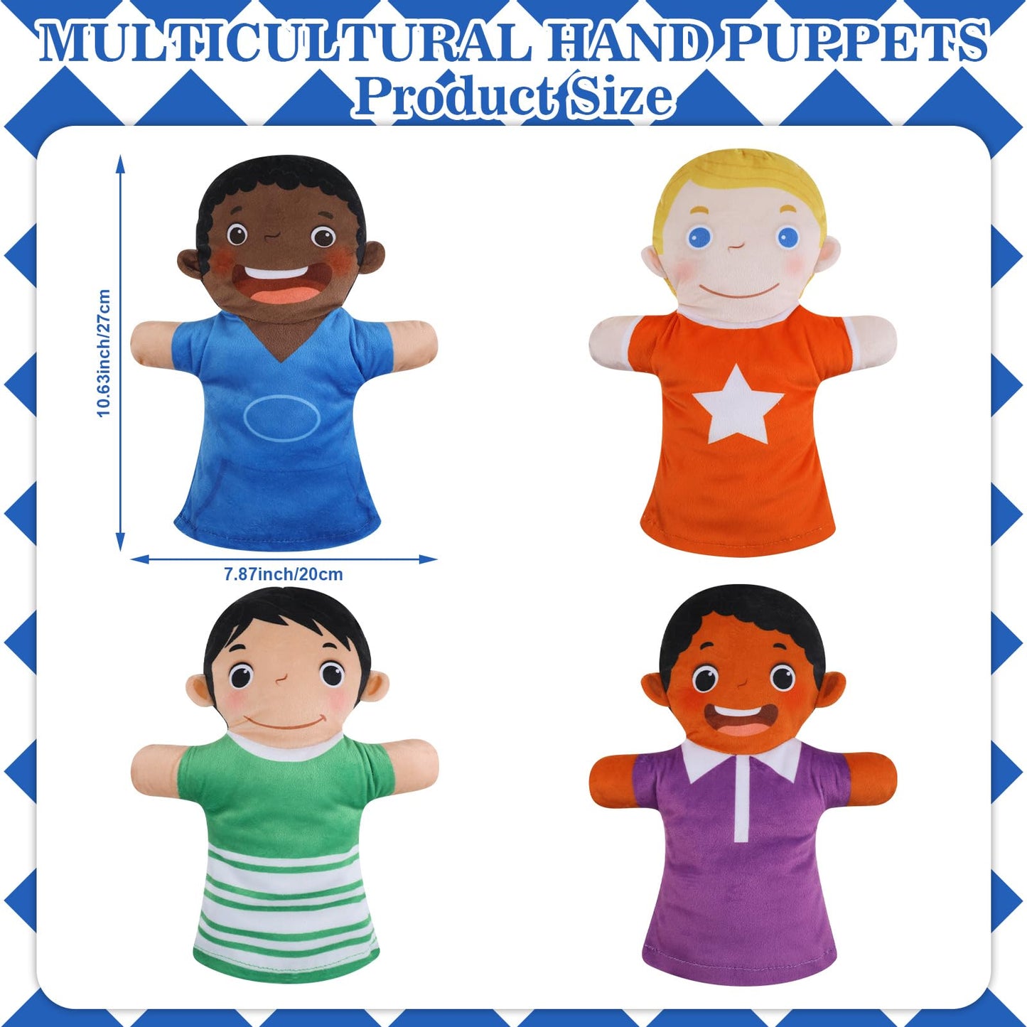 Poen 8 Pcs Hand Puppets Set – Multicultural Soft Plush Puppets for Kids Play, Learning, and Storytelling