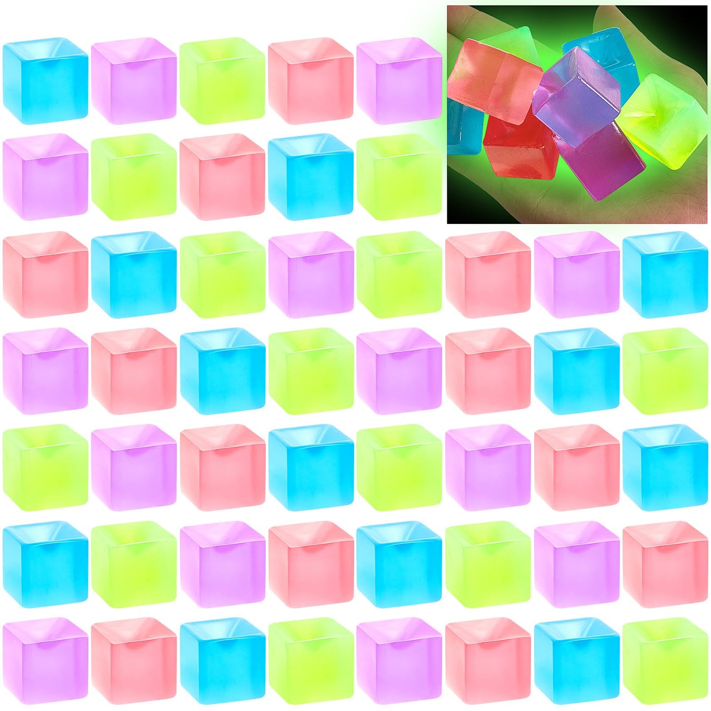 Poen 50 Pcs Glow-in-the-Dark Fidget Balls – Multicolor Stress Relief Cubes for Adults