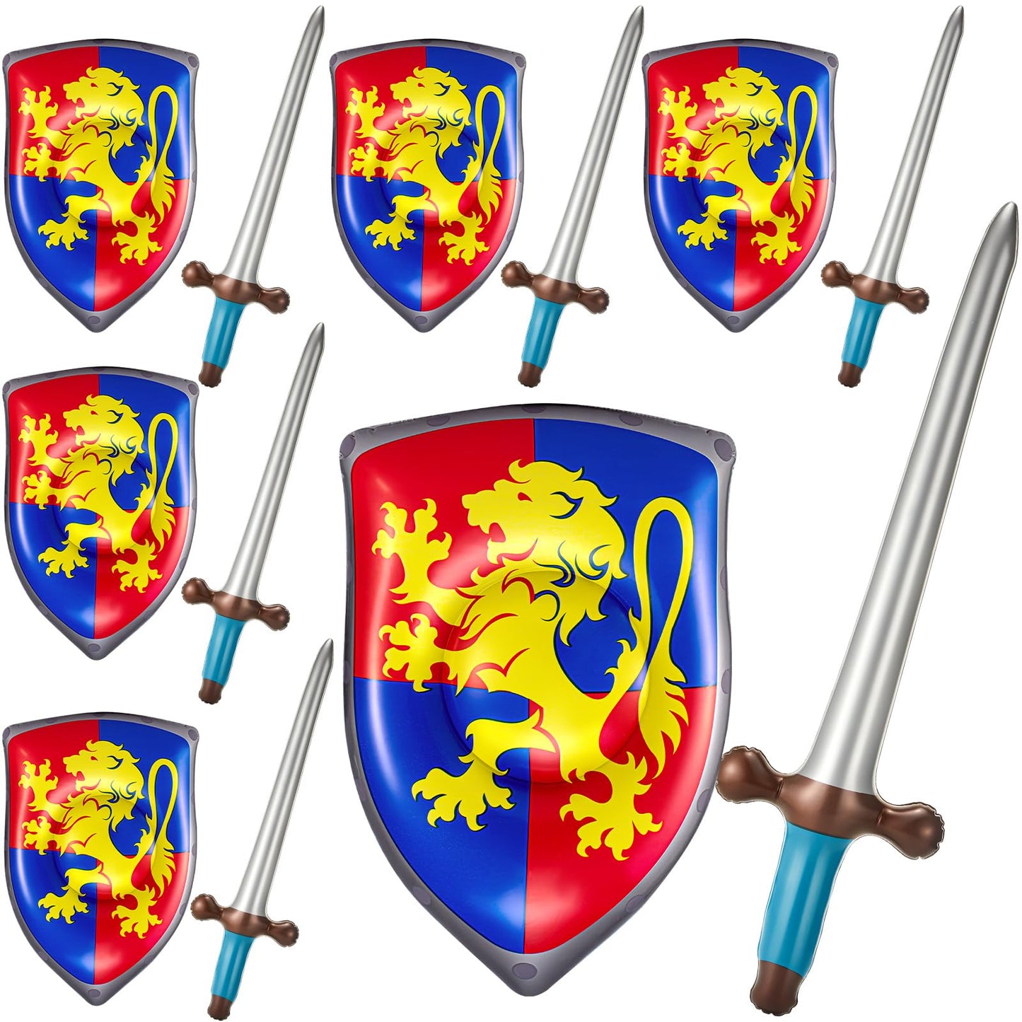 Poen 24 Pcs Inflatable Sword & Shield Knight Set – Party Favors, Cosplay Props, Medieval Decor